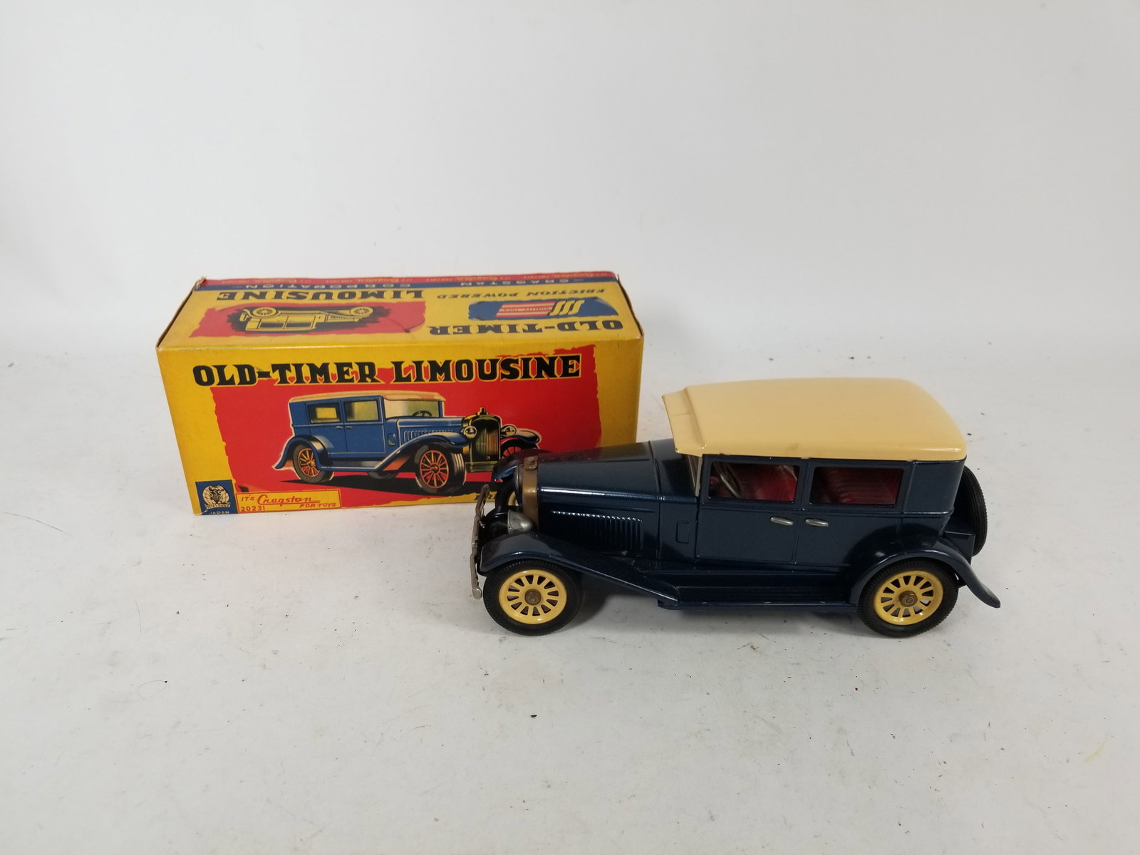 Shioji Cragstan Tin Friction Old-Timer Limousine in Original Box: Shioji Cragstan Tin Friction Old-Timer Limousine in Original Box Literature Brooks Auction – Online Auction Terms & Conditions Contact: (856) 694-2960 | info@brooks.auction READ BEFORE YOU BID: