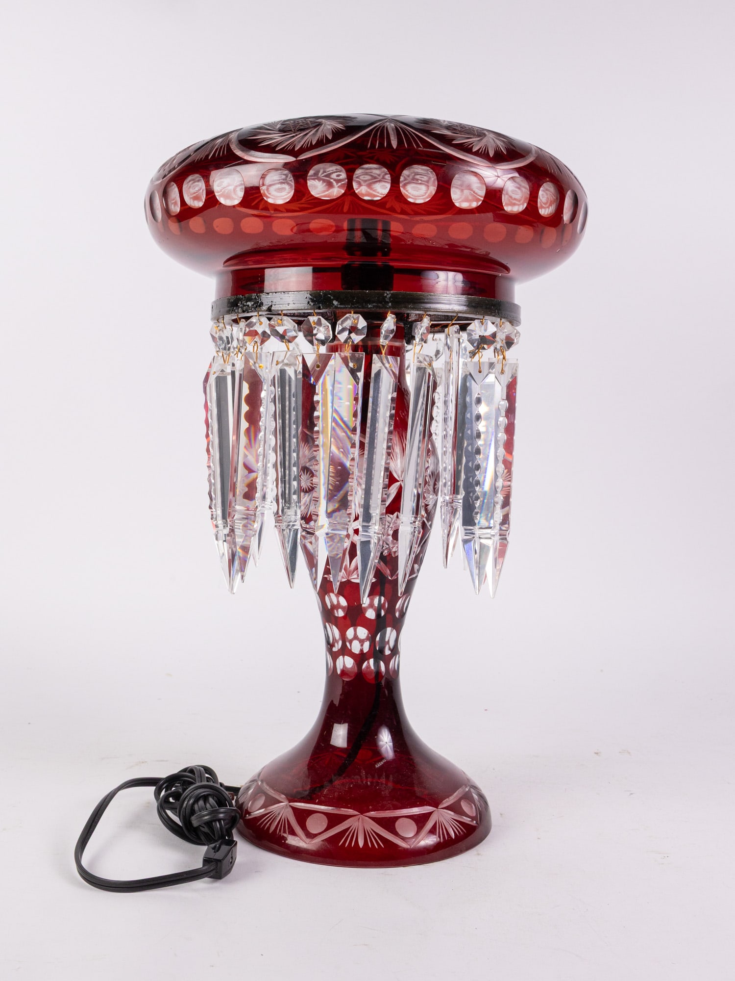 Cranberry Glass Cut Crystal Table Lamp (1 of 6)