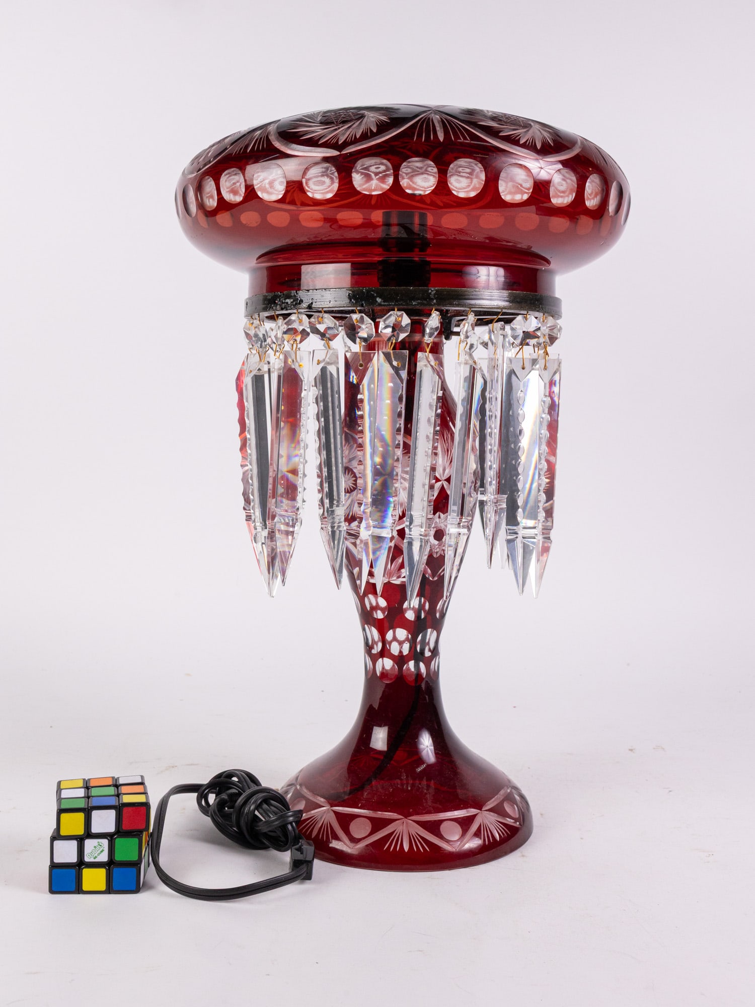 Cranberry Glass Cut Crystal Table Lamp - 2