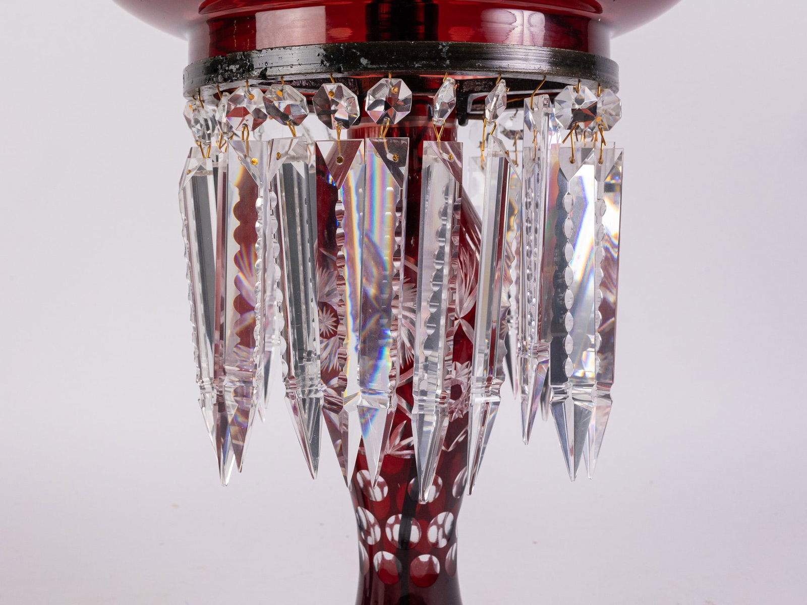 Cranberry Glass Cut Crystal Table Lamp - 4