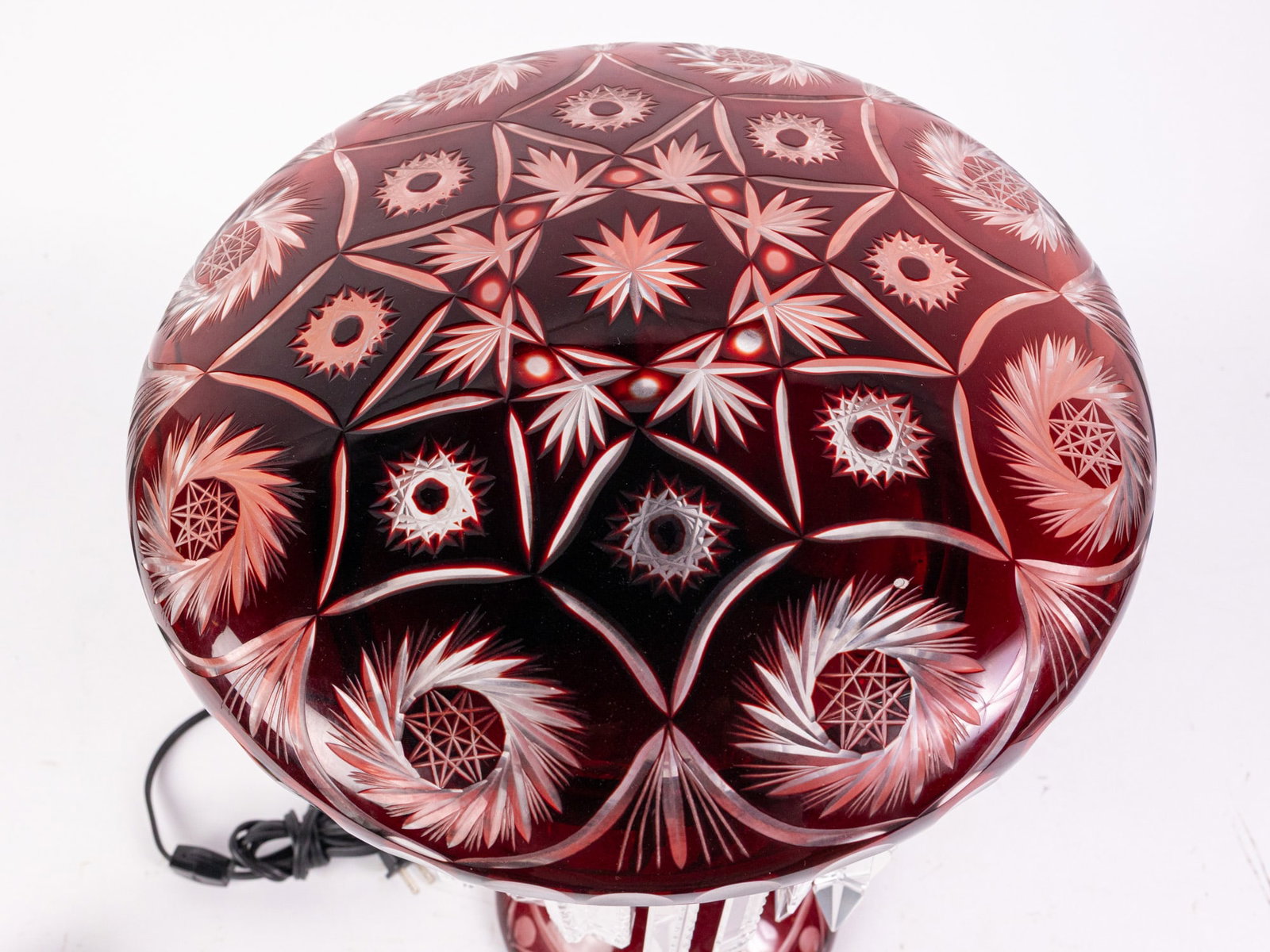 Cranberry Glass Cut Crystal Table Lamp - 5