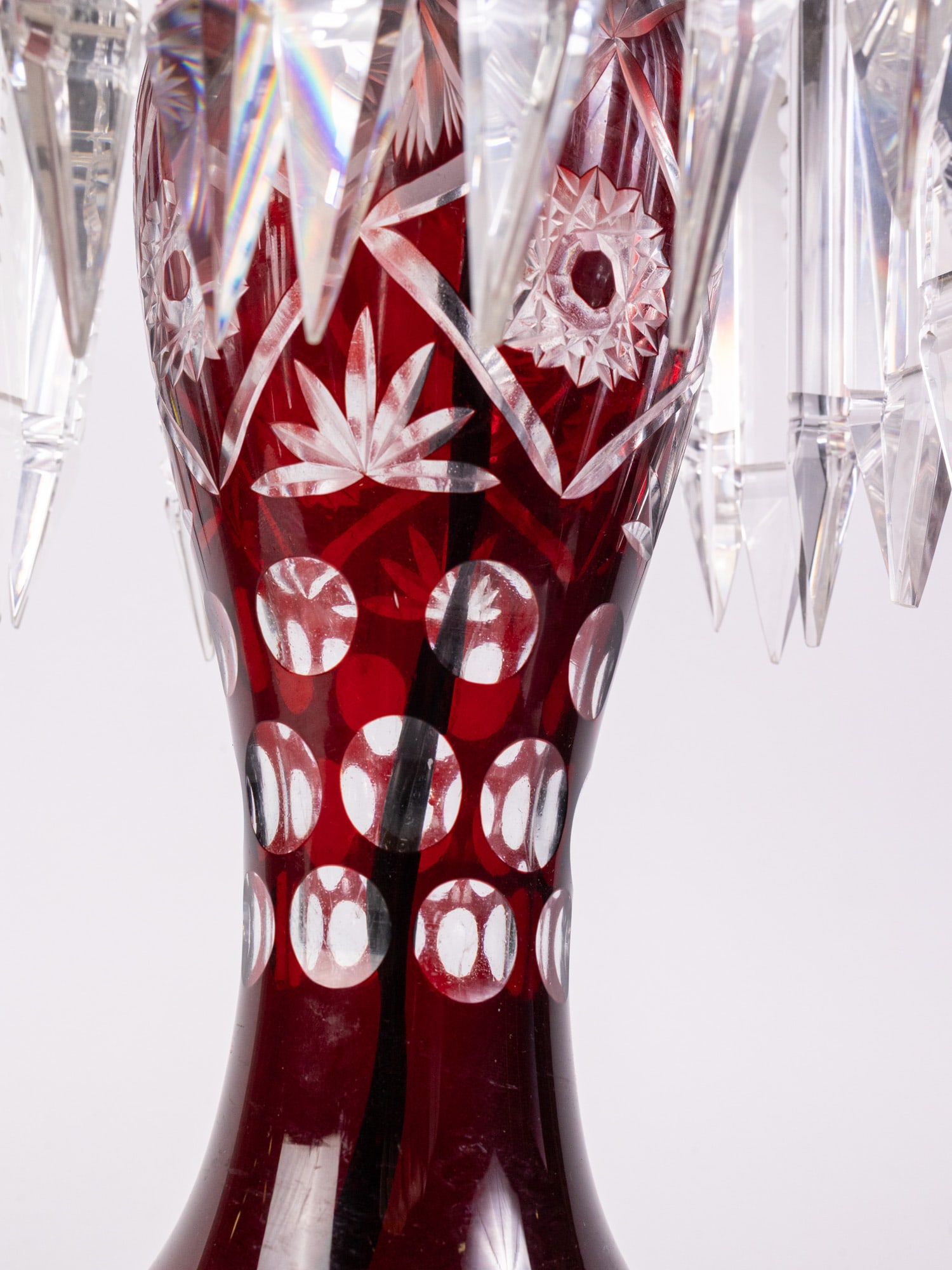 Cranberry Glass Cut Crystal Table Lamp - 6