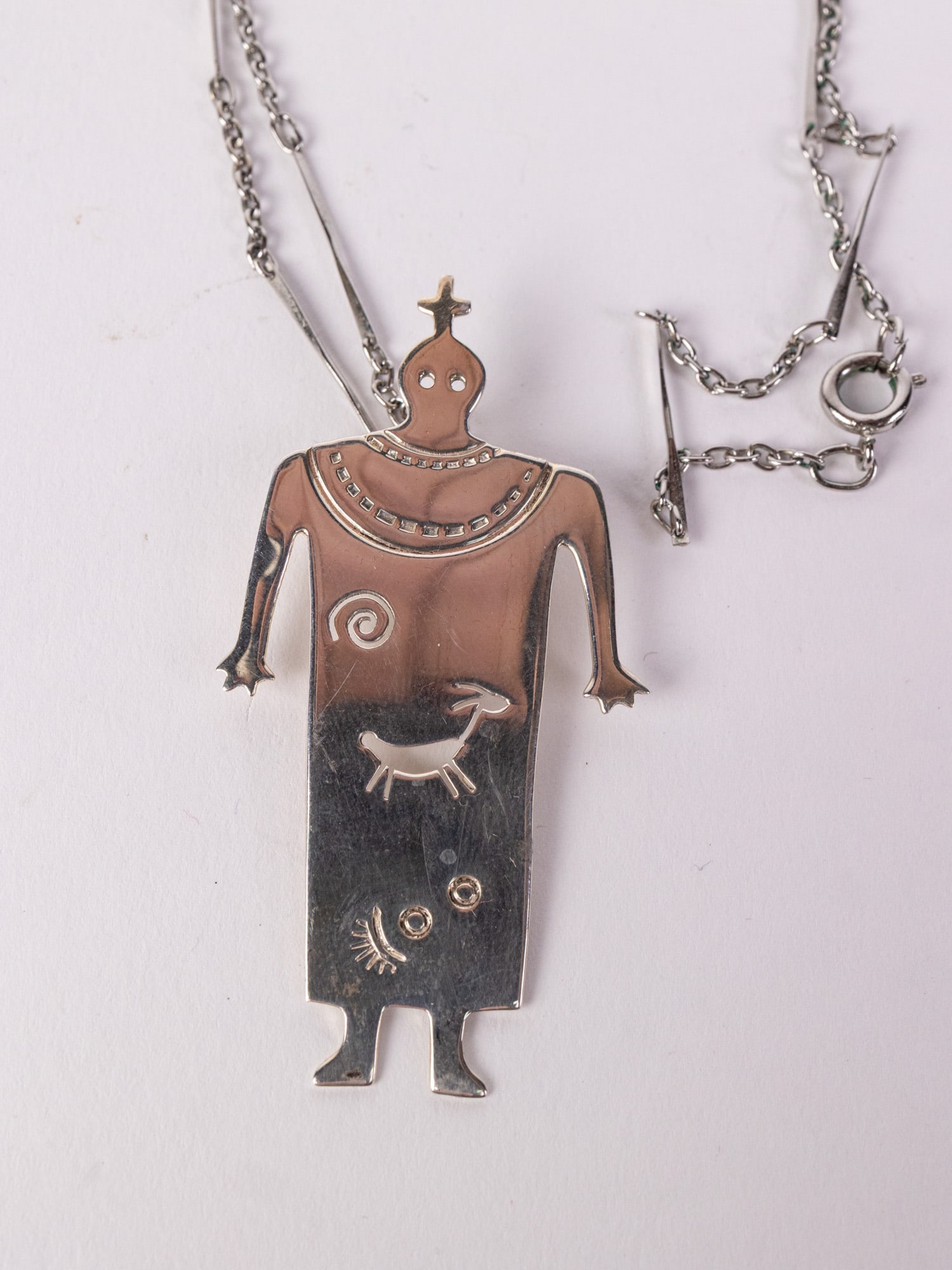 Sterling Native Navajo Petroglyph Pin Pendant & Chain - 2