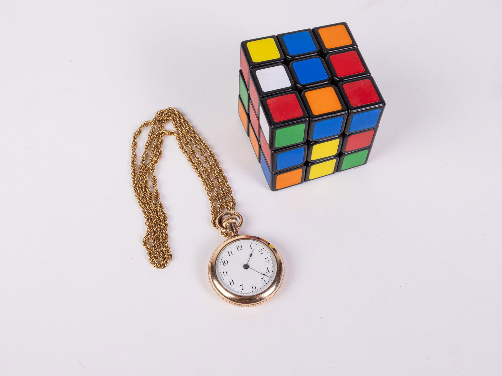 Vintage Addison 10KY Gold Pocket Watch & Chain - 2