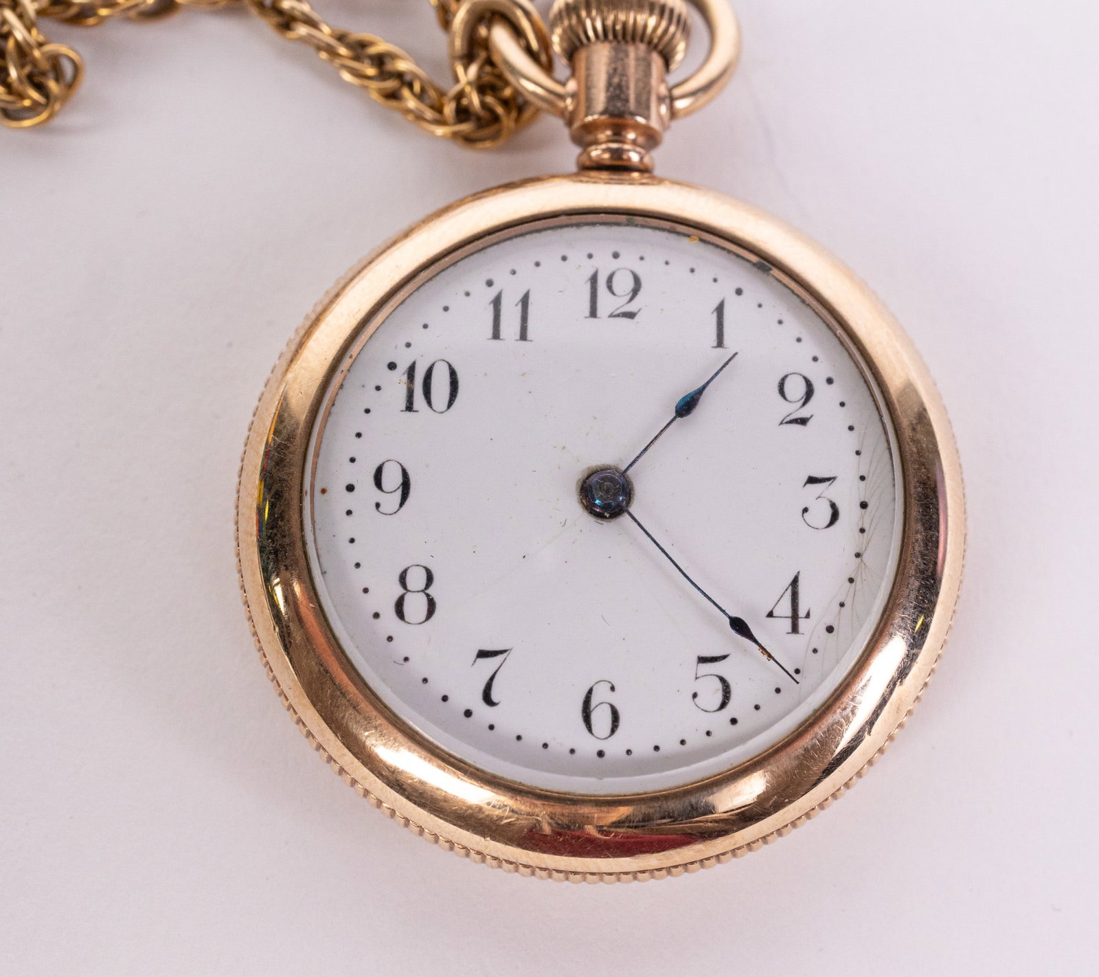 Vintage Addison 10KY Gold Pocket Watch & Chain - 3