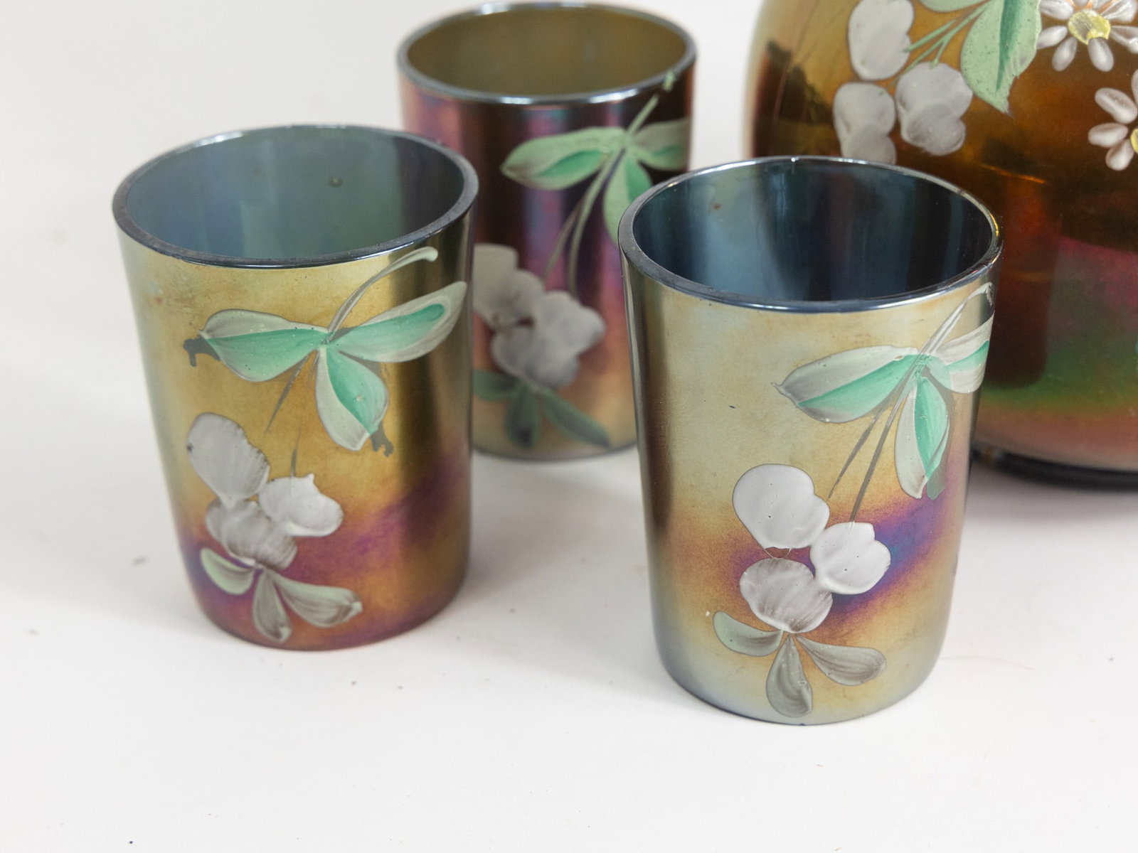 Fenton Northwood Carnival Cherry & Little Flowers Pitcher Tumblers - 2