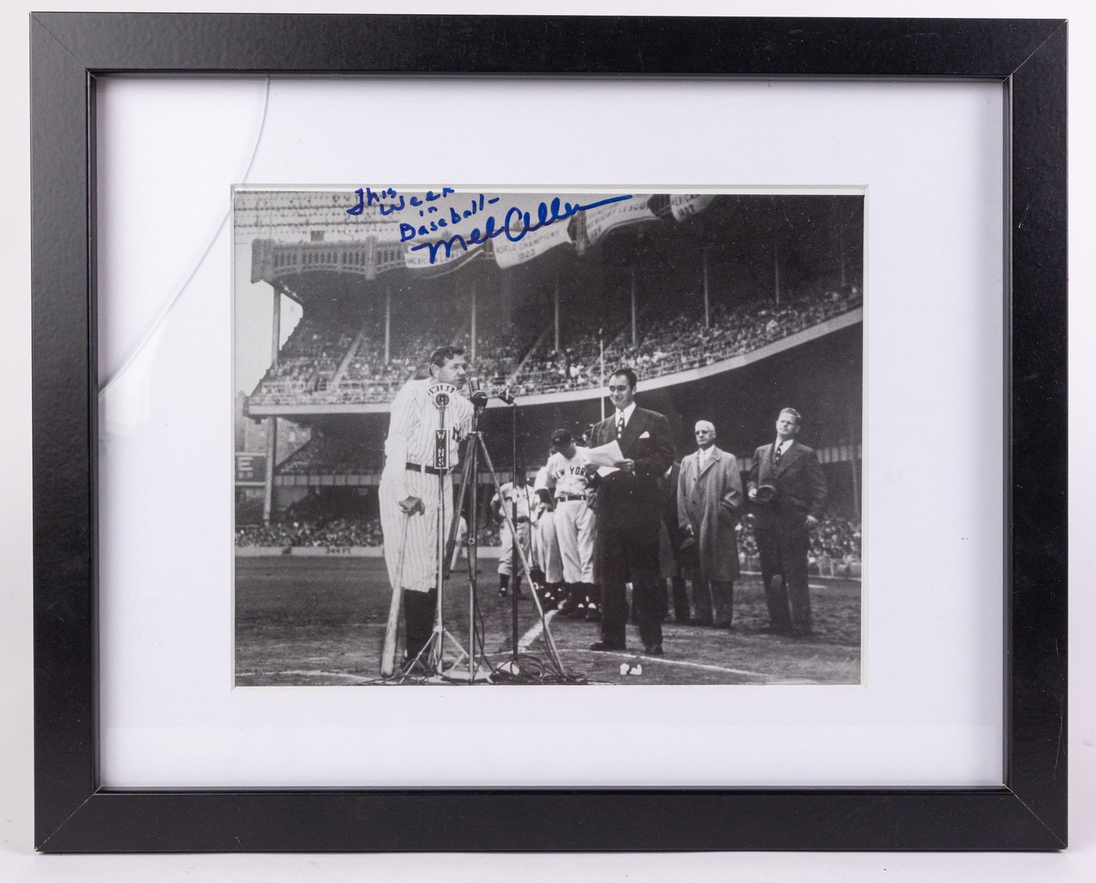 Mel Allen Autographed Photograph: Mel Allen Autographed Photograph, does not include COA, break in glass in top right cornerSize12" x 16"LiteratureBrooks Auction – Online Auction Terms & Conditions