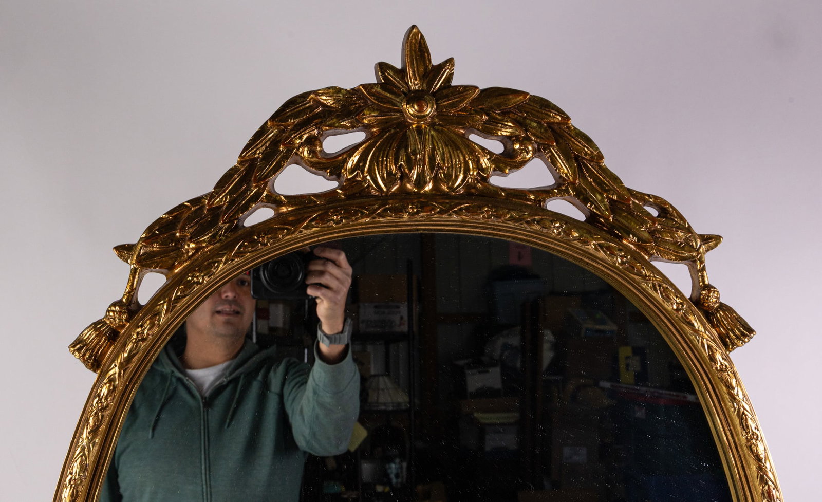 Vintage Antique Style Ornate Gold Toned Wall Mounted Mirror - 2