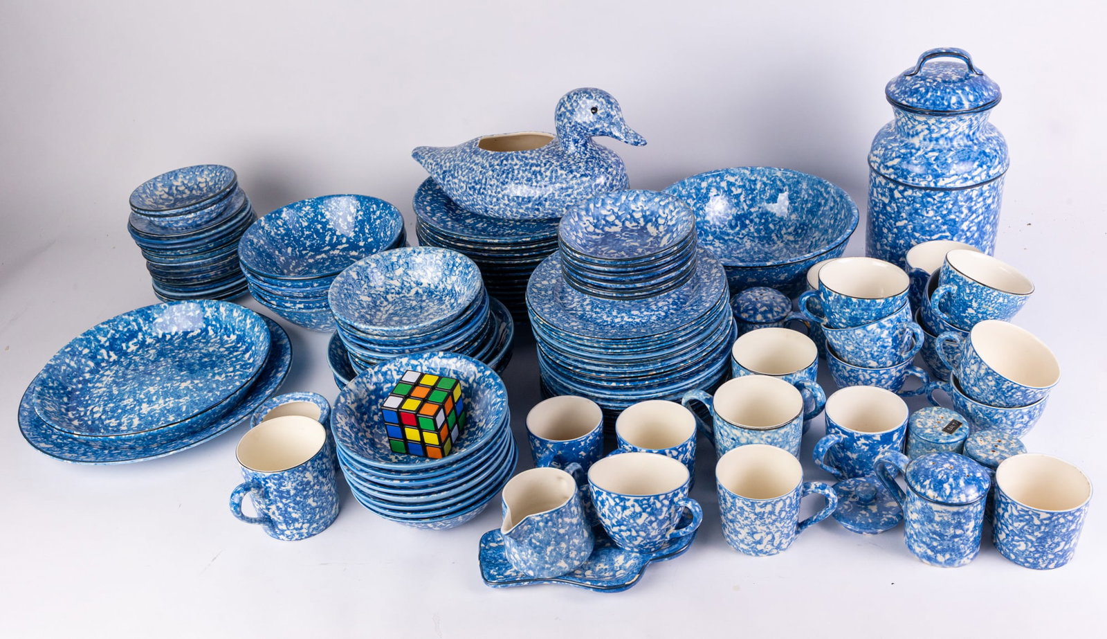 Large Lot of Stangl/Royal Copenhagen Spongeware Style Dish Set - 2