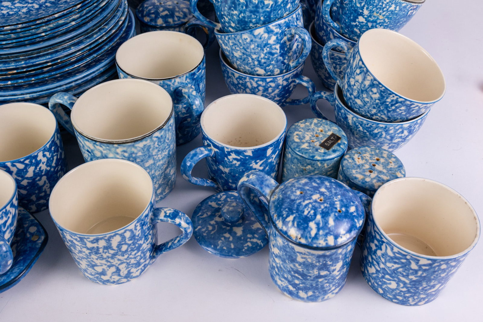 Large Lot of Stangl/Royal Copenhagen Spongeware Style Dish Set - 3