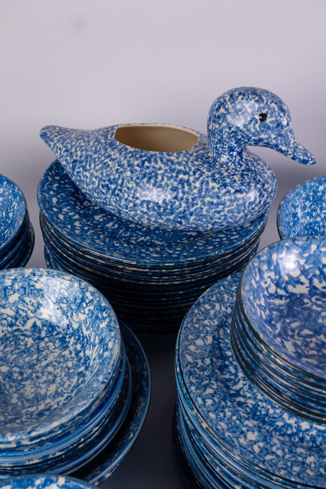 Large Lot of Stangl/Royal Copenhagen Spongeware Style Dish Set - 6