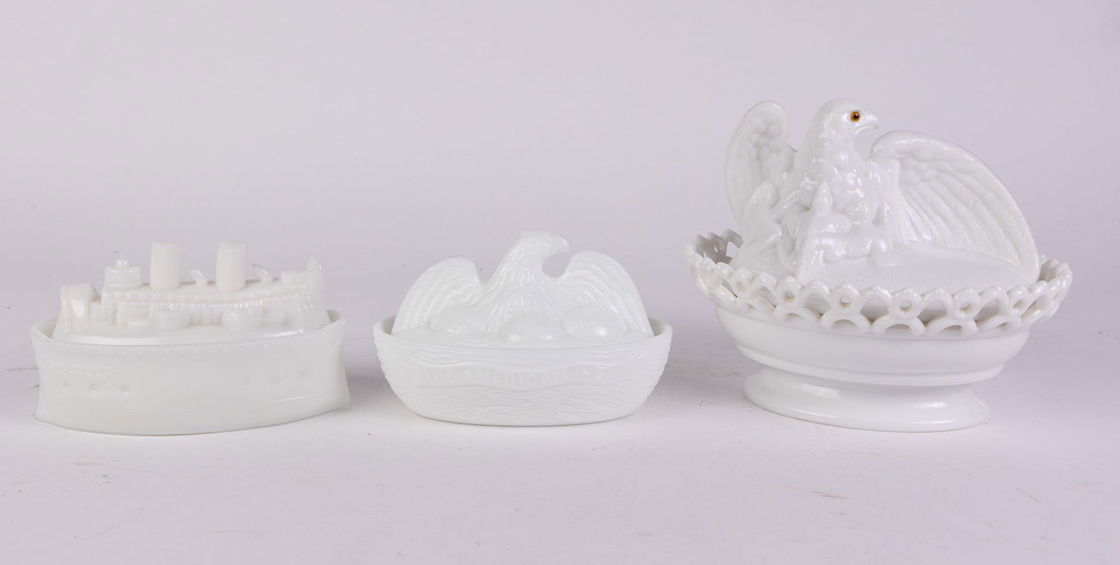 Three Vintage Milk Glass Covered Dishes: Three Vintage Milk Glass Covered DishesSize6" HLiteratureBrooks Auction – Online Auction Terms & Conditions
