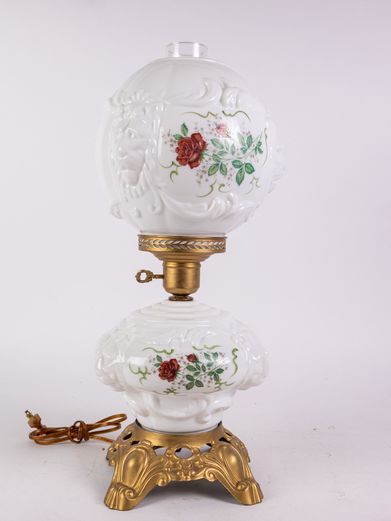 Vintage Lion's Face Cameo Molded Hurricane Lamp - 6