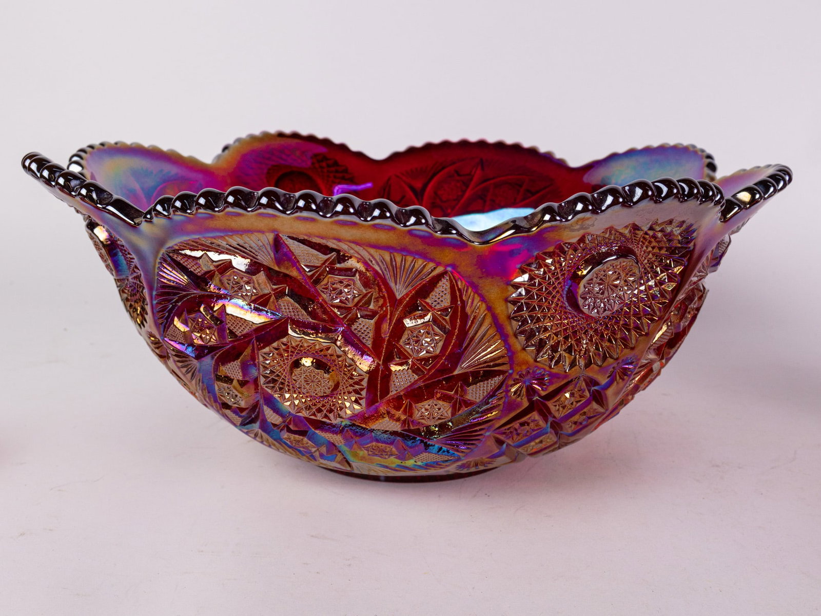 Red Carnival Glass Punch Bowl Set - 6