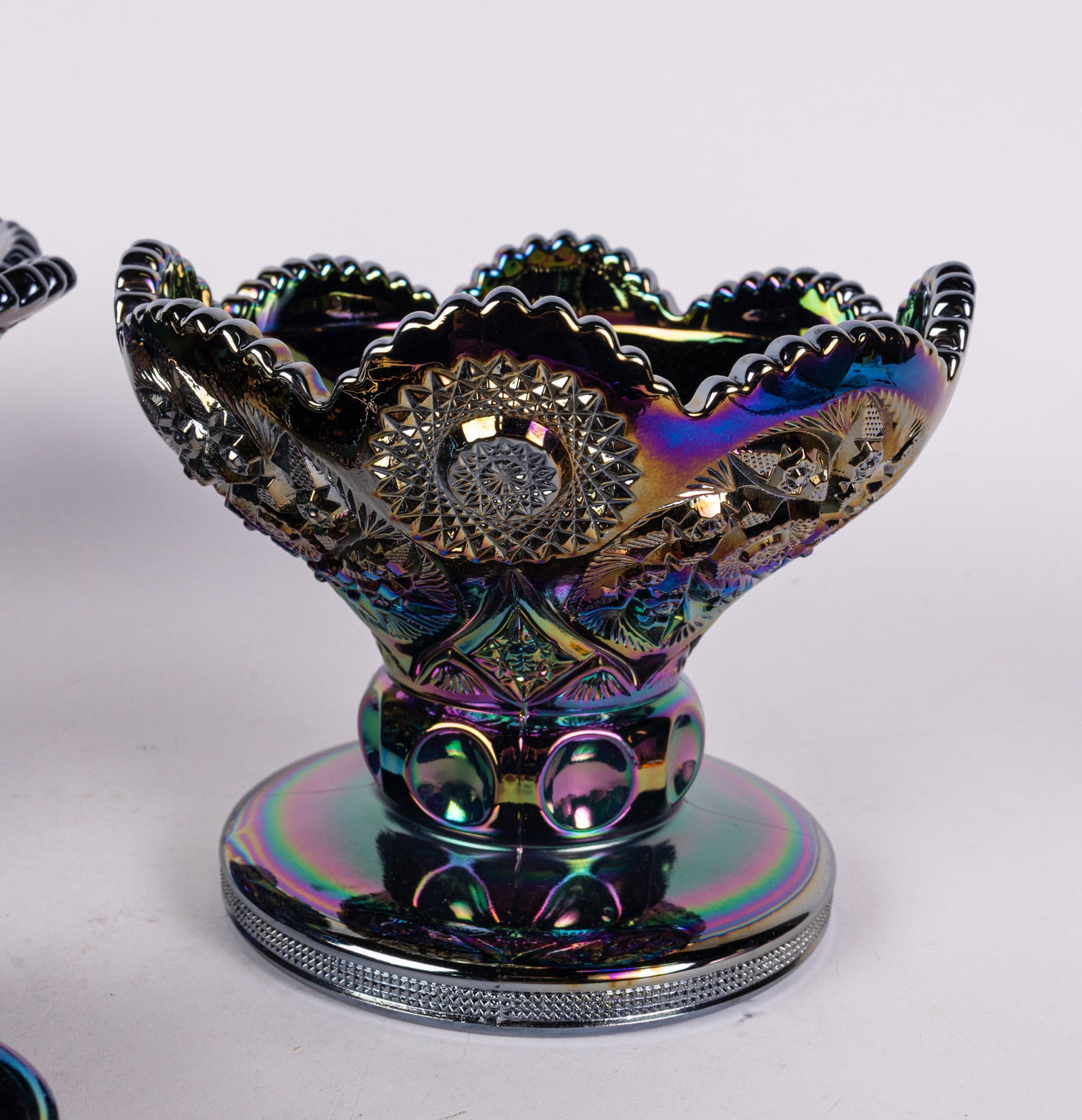 Blue Carnival Glass Punch Bowl Set - 4