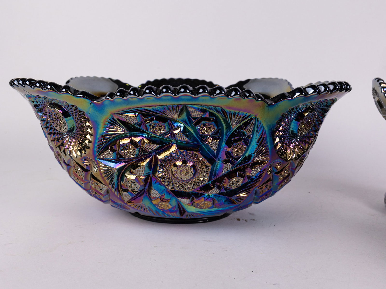 Blue Carnival Glass Punch Bowl Set - 5