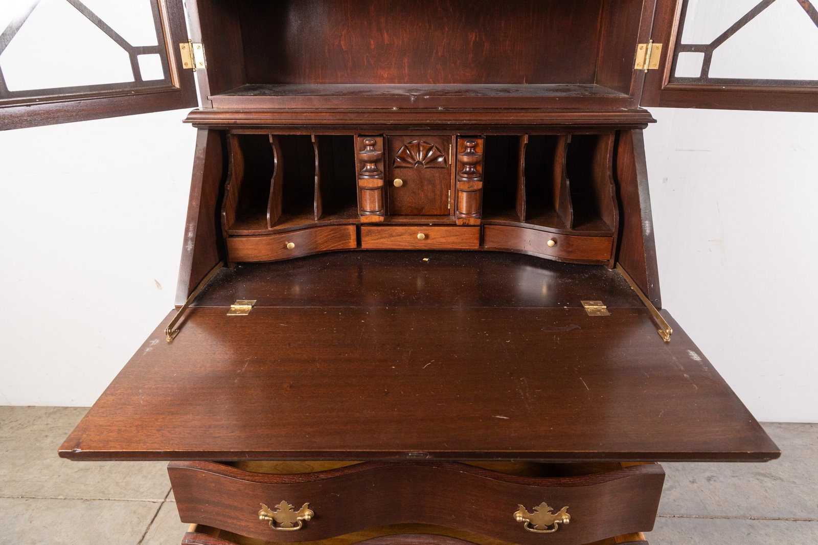 Antique Serpentine Secretary Desk - 6