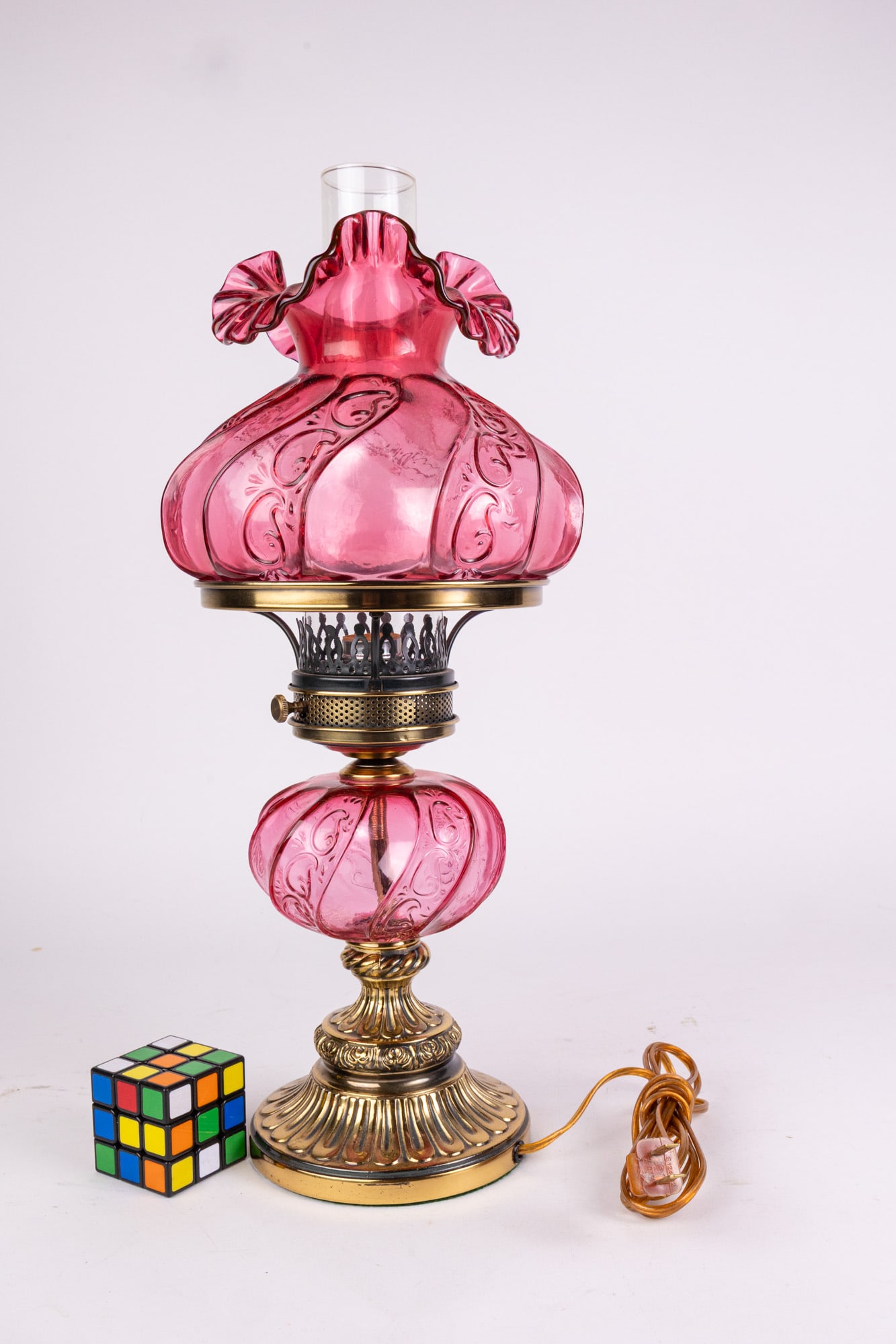 Vintage Molded Glass Hurricane Lamp - 2