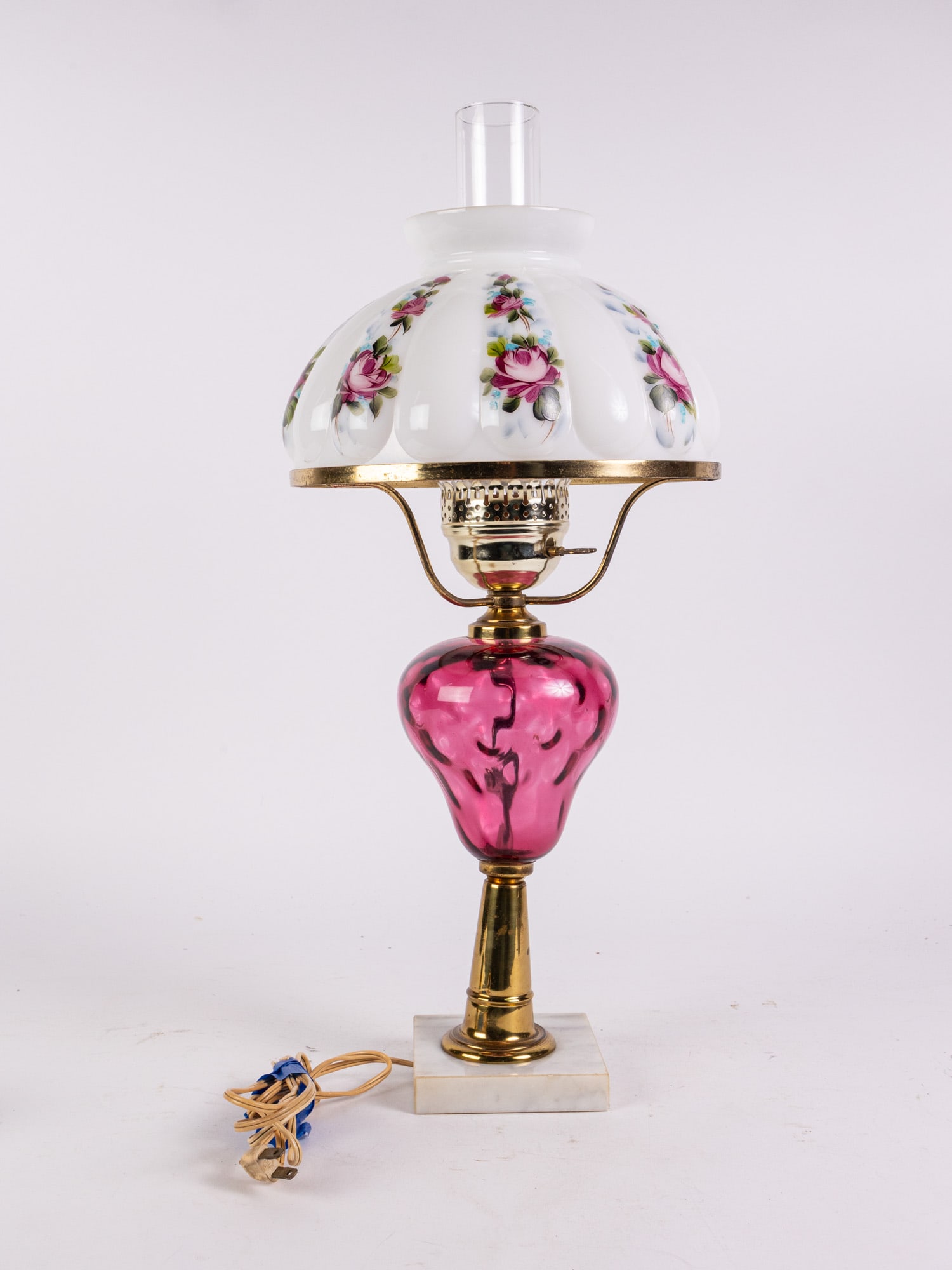 Vintage Lamp with Floral Motif Milk Glass Shade: Vintage Lamp with Floral Motif Milk Glass Shade Size 24" H Literature Brooks Auction – Online Auction Terms & Conditions ——————————