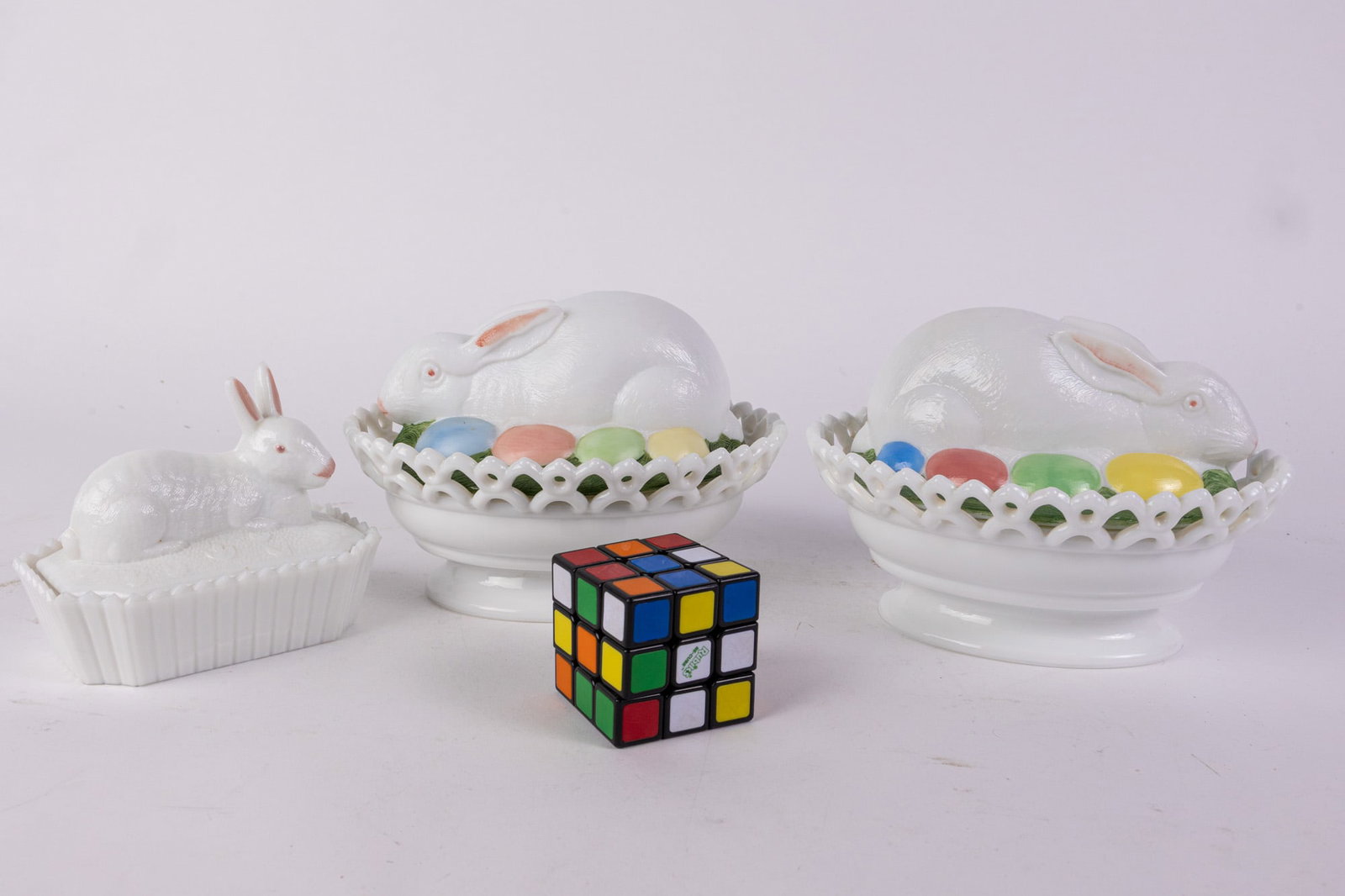 Vintage Milk Glass Rabbit Form Containers - 2