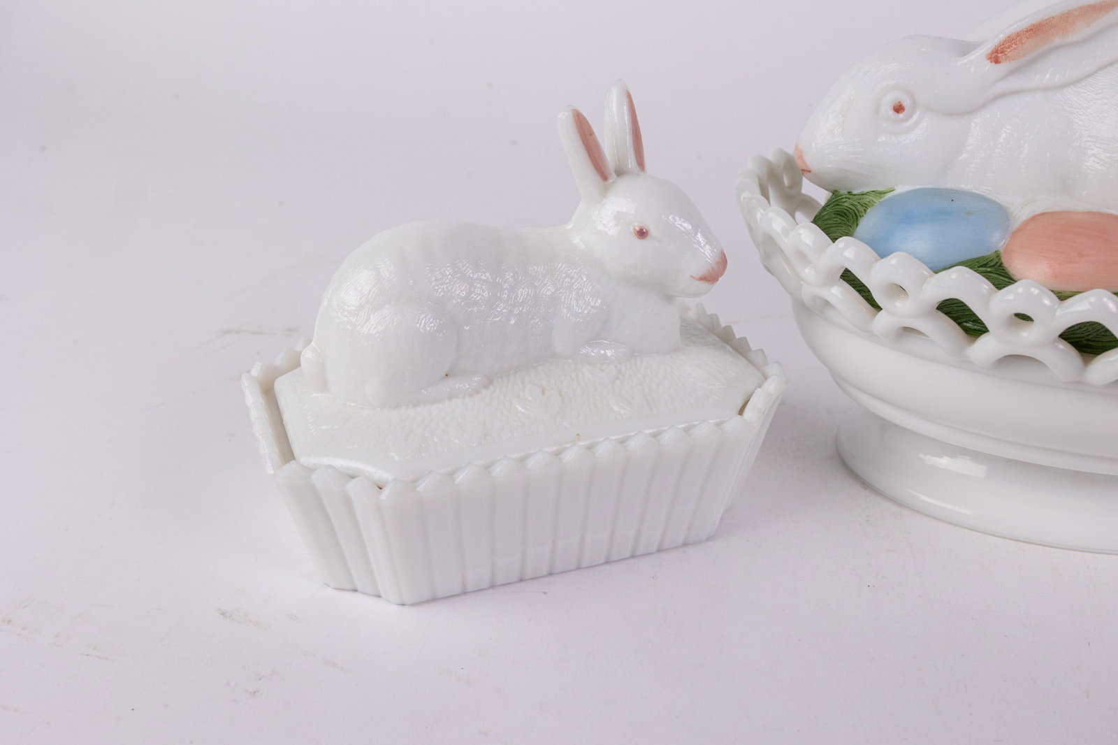 Vintage Milk Glass Rabbit Form Containers - 3