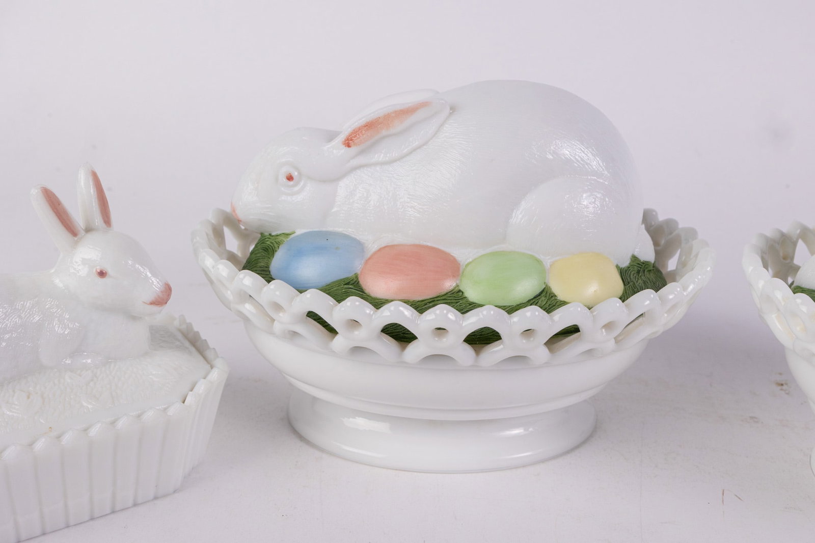 Vintage Milk Glass Rabbit Form Containers - 4