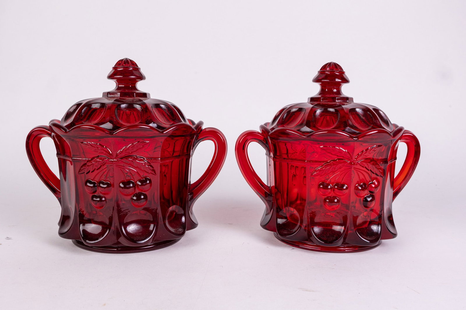 Pair of Mosser Ruby Cherry Motif Glass Jars - 5