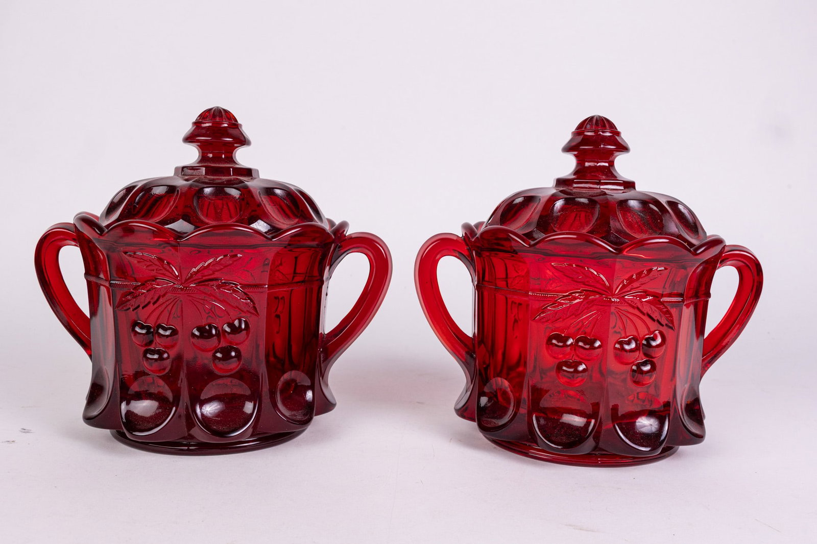 Pair of Mosser Ruby Cherry Motif Glass Jars - 6