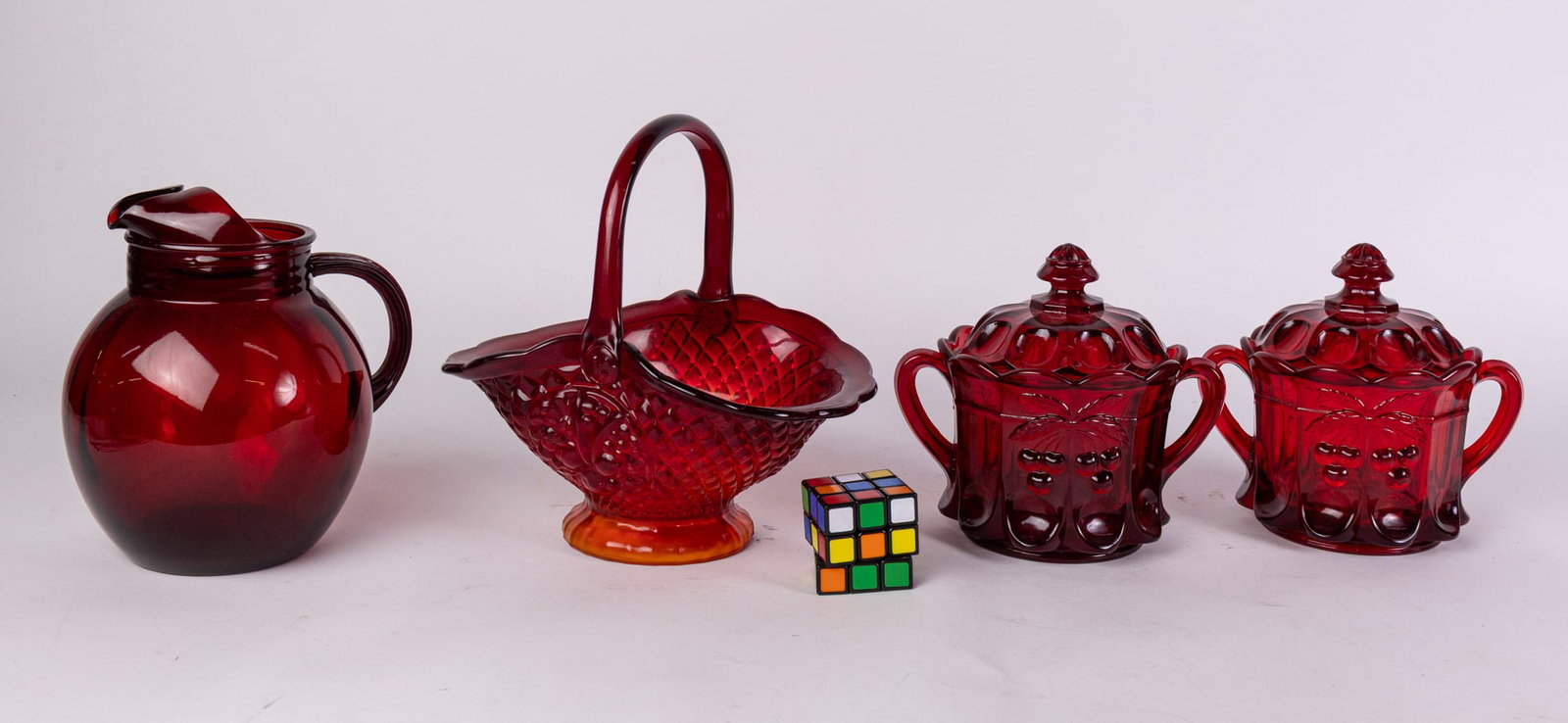 Pair of Mosser Ruby Cherry Motif Glass Jars - 7