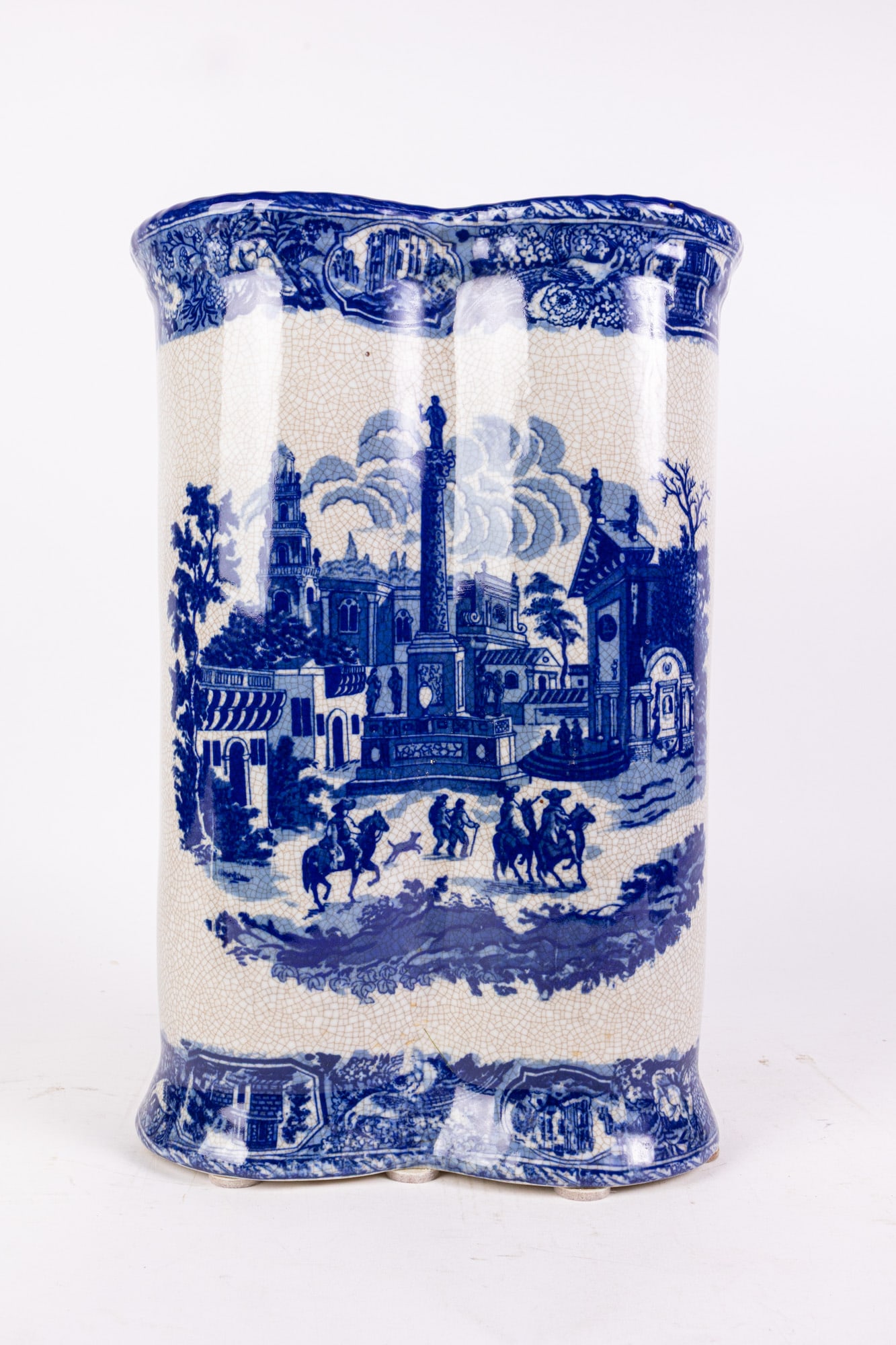 Vintage Blue and White Ceramic Umbrella Stand: Vintage Blue and White Ceramic Umbrella Stand Size 18" x 12" x 7" Literature Brooks Auction – Online Auction Terms & Conditions —————————