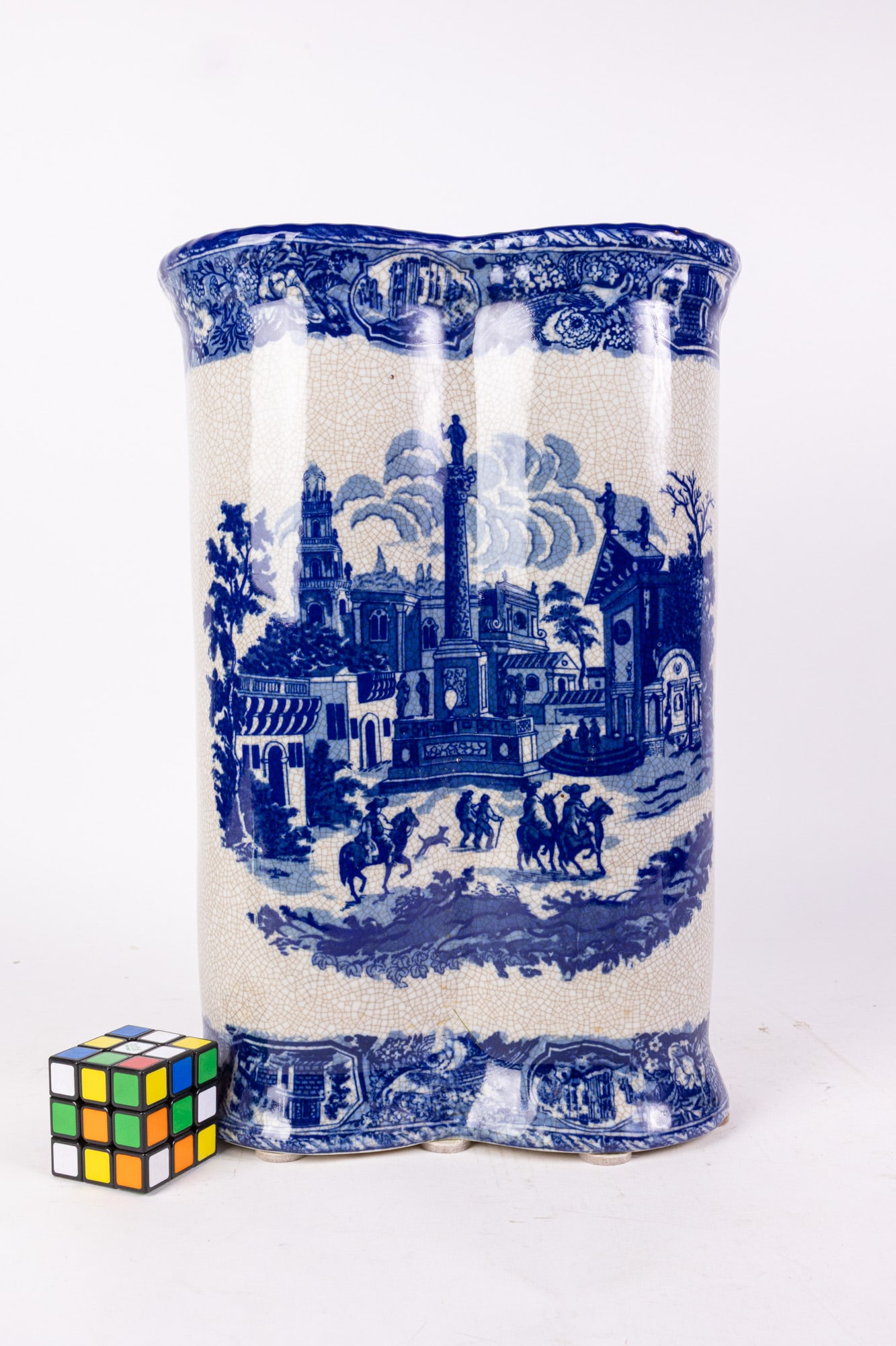 Vintage Blue and White Ceramic Umbrella Stand - 2