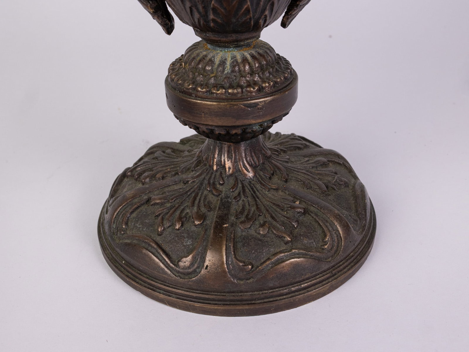 Antique Ornate Bronze Oil Lamp Base and Chimney - 3