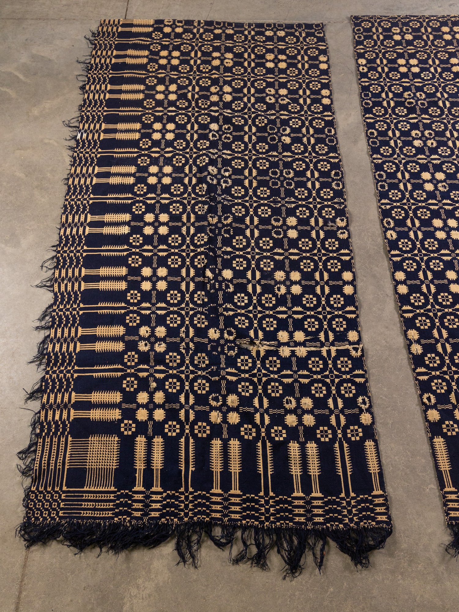 Two Antique Upcycled Coverlets, Converted to Curtains - 2