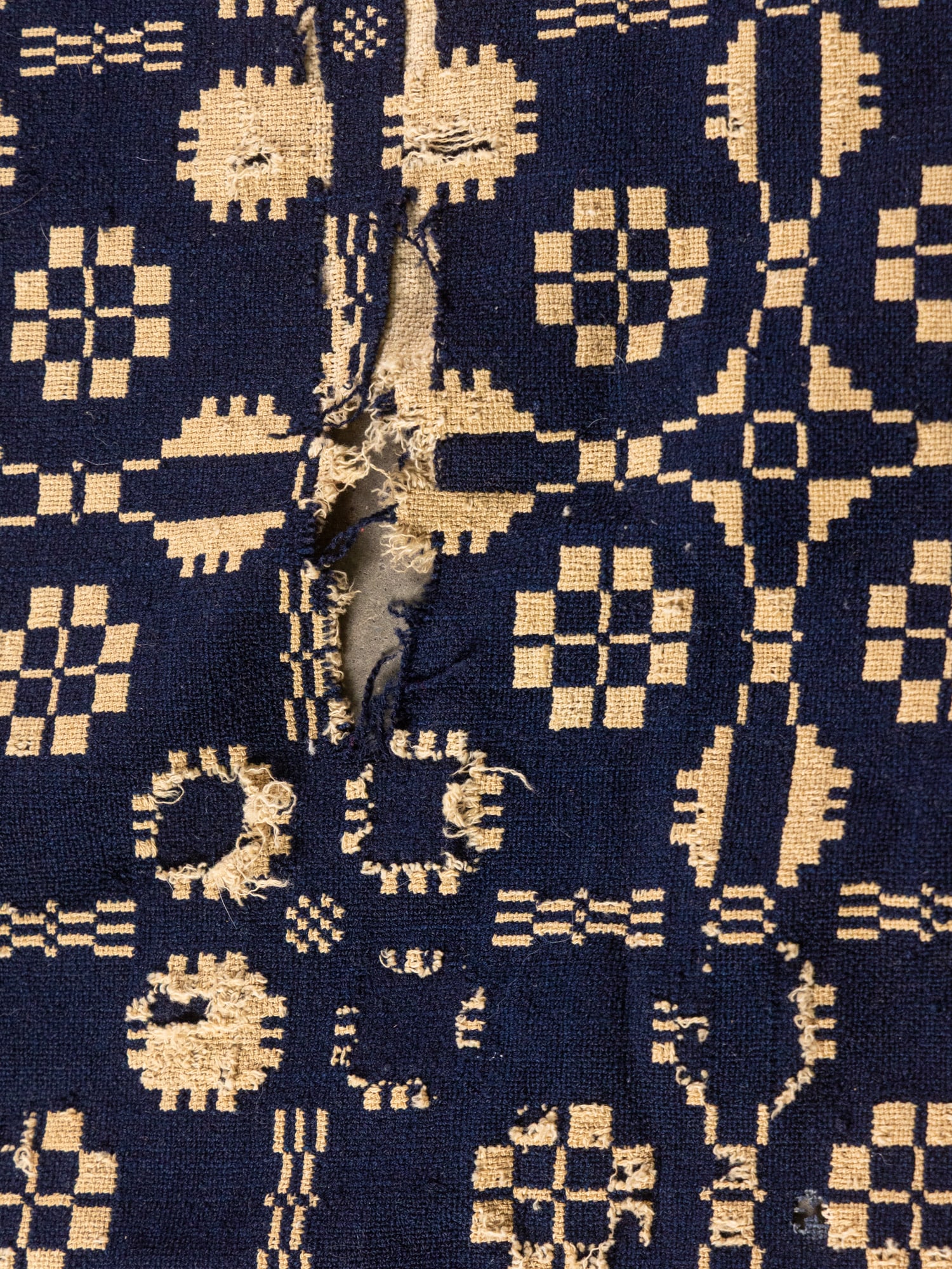 Two Antique Upcycled Coverlets, Converted to Curtains - 3