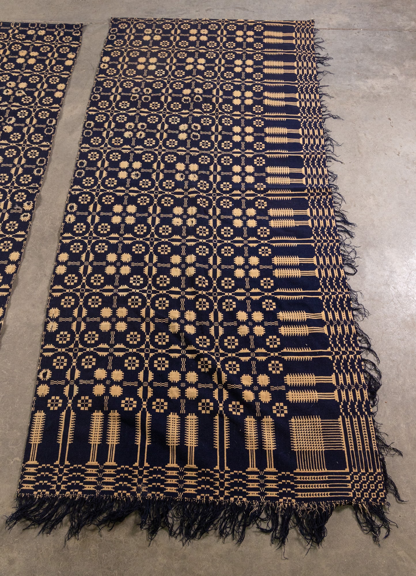 Two Antique Upcycled Coverlets, Converted to Curtains - 4