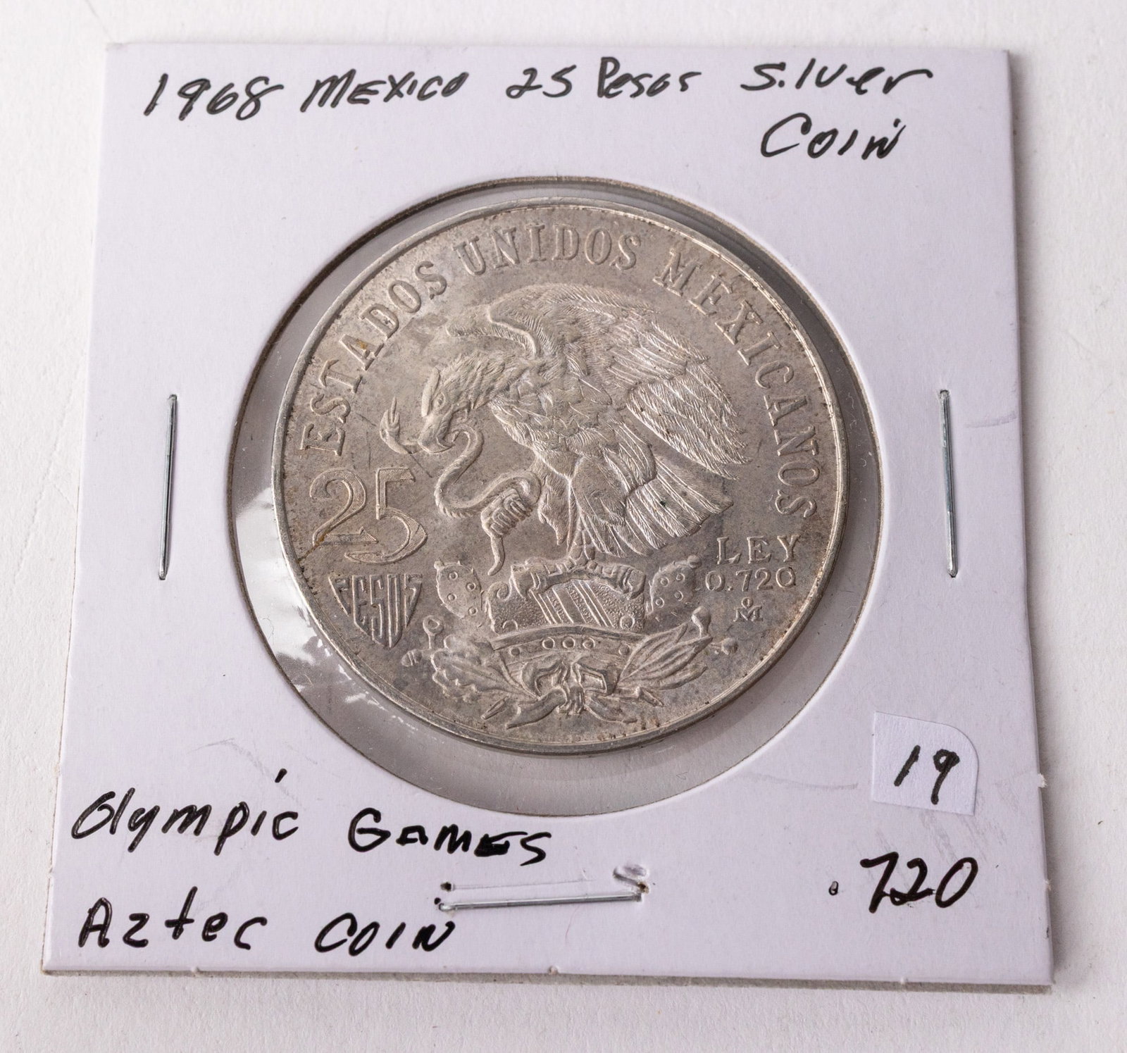 1968 Mexico 25 Peso silver Aztec Coin - 2