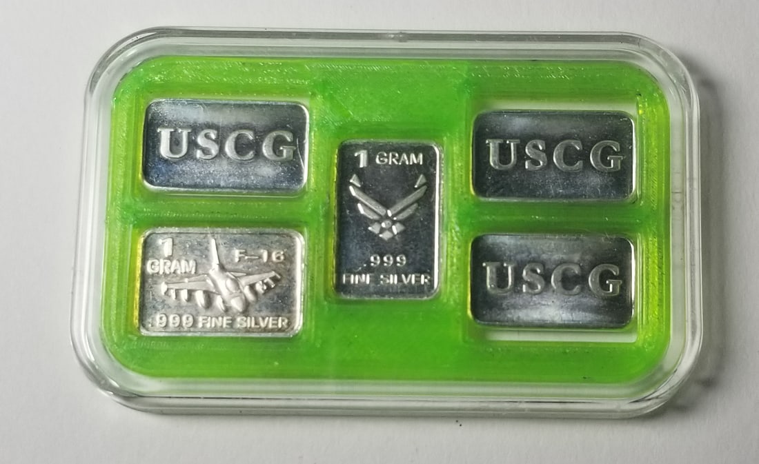 .999 Pure Silver 1g Bars 5 Count: .999 Pure Silver 1g Bars 5 Count with Air Force And Coast Guard DesignLiteratureBrooks Auction – Online Auction Terms & Conditions