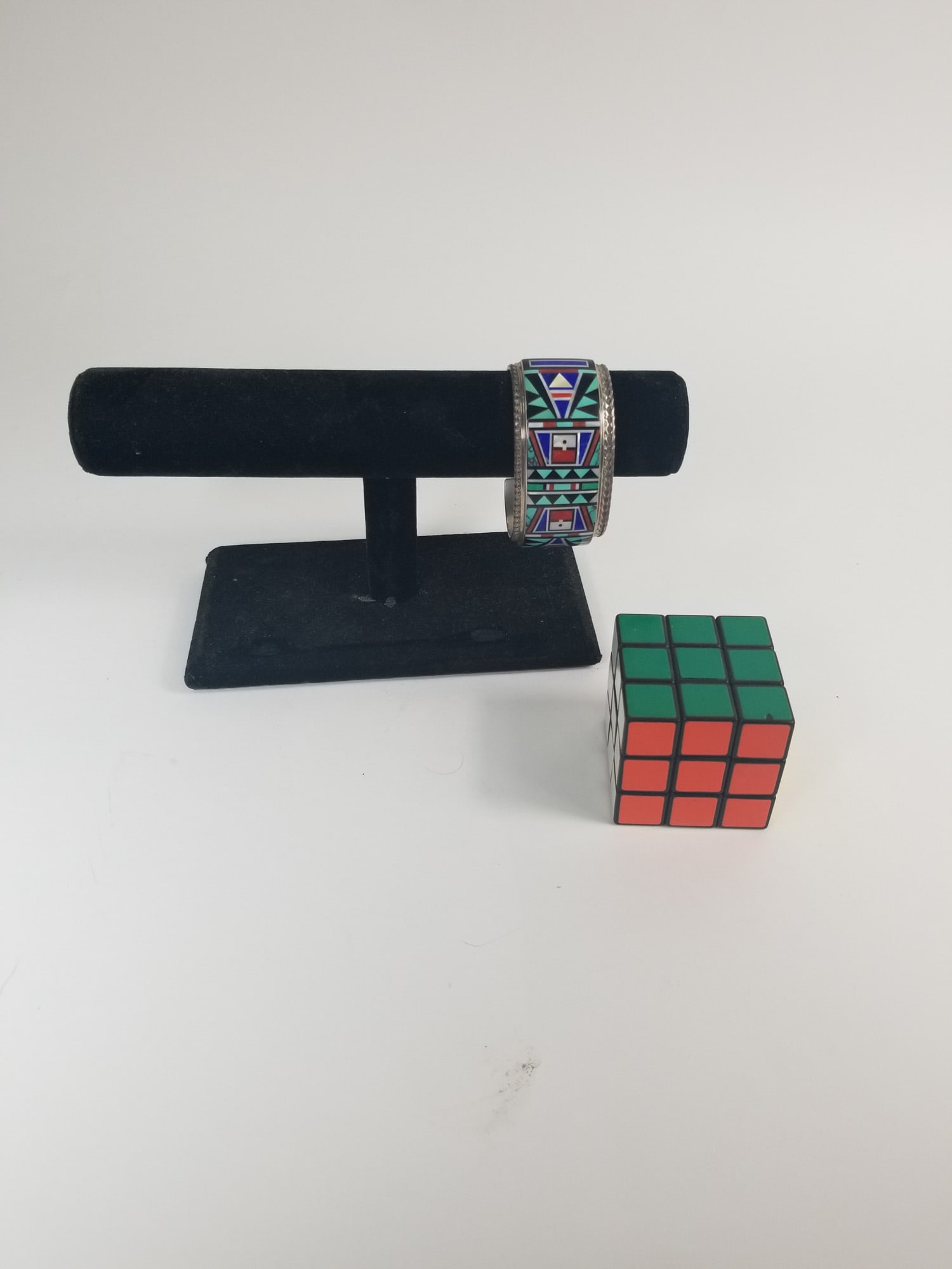 Zuni Sterling Silver Bangle Bracelet with inlays - 3