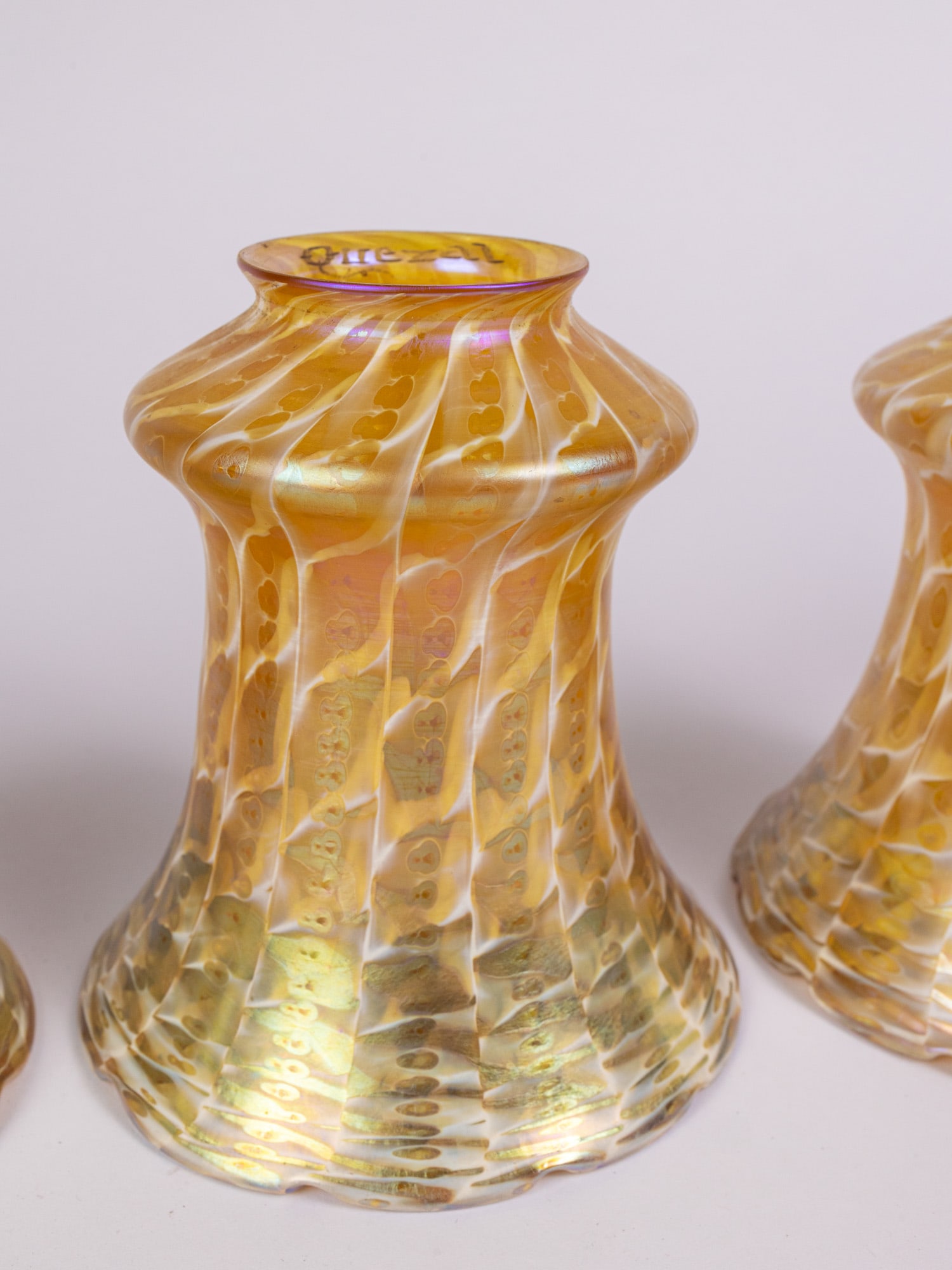 Set of Five Pulled Feather Quezal Glass Shades - 6