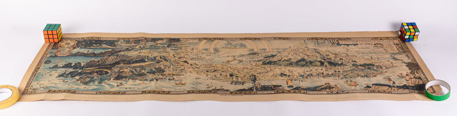 Bernard Sleigh "An Ancient Mappe of Fairy Land" Antique Print: Bernard Sleigh "An Ancient Mappe of Fairy Land" Antique Print: In this charming map of the make-believe, early 20th century illustrator Bernard Sleigh (1872-1954) has knit together all of the fairy