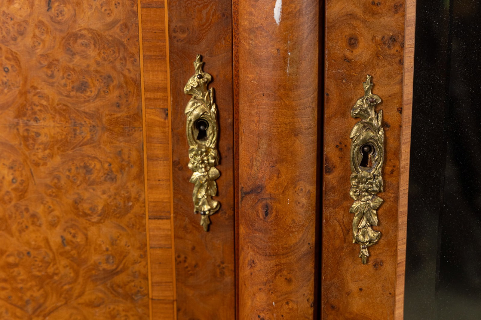 Opulent Burl Veneer Vintage Wardrobe with Inlaid Design - 8