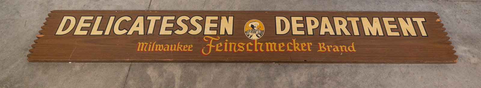 "Delicatessen Department, Milwaukee Feinschmecker Brand" Painted Wooden Sign: "Delicatessen Department, Milwaukee Feinschmecker Brand" Painted Wooden SignSize96" x 14"LiteratureBrooks Auction – Online Auction Terms & Conditions Contact: (856) 694-2960 |