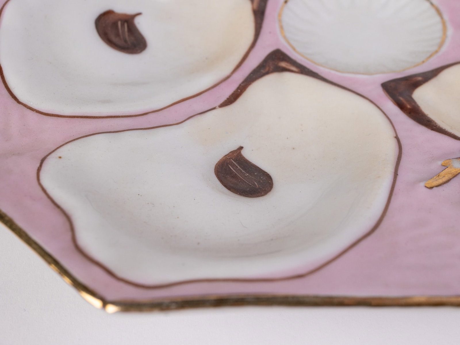 Antique Porcelain Pink & Gold 6-Well Oyster Plate - 4
