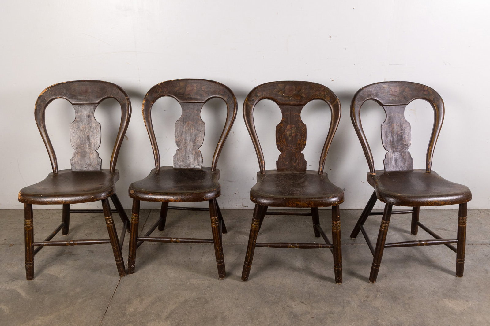 Set of Four Antique Hand Painted Dining Chairs: Set of Four Antique Hand Painted Dining Chairs Literature Brooks Auction – Online Auction Terms & Conditions Contact: (856) 694-2960 | info@brooks.auction READ BEFORE YOU BID: We want you to fee