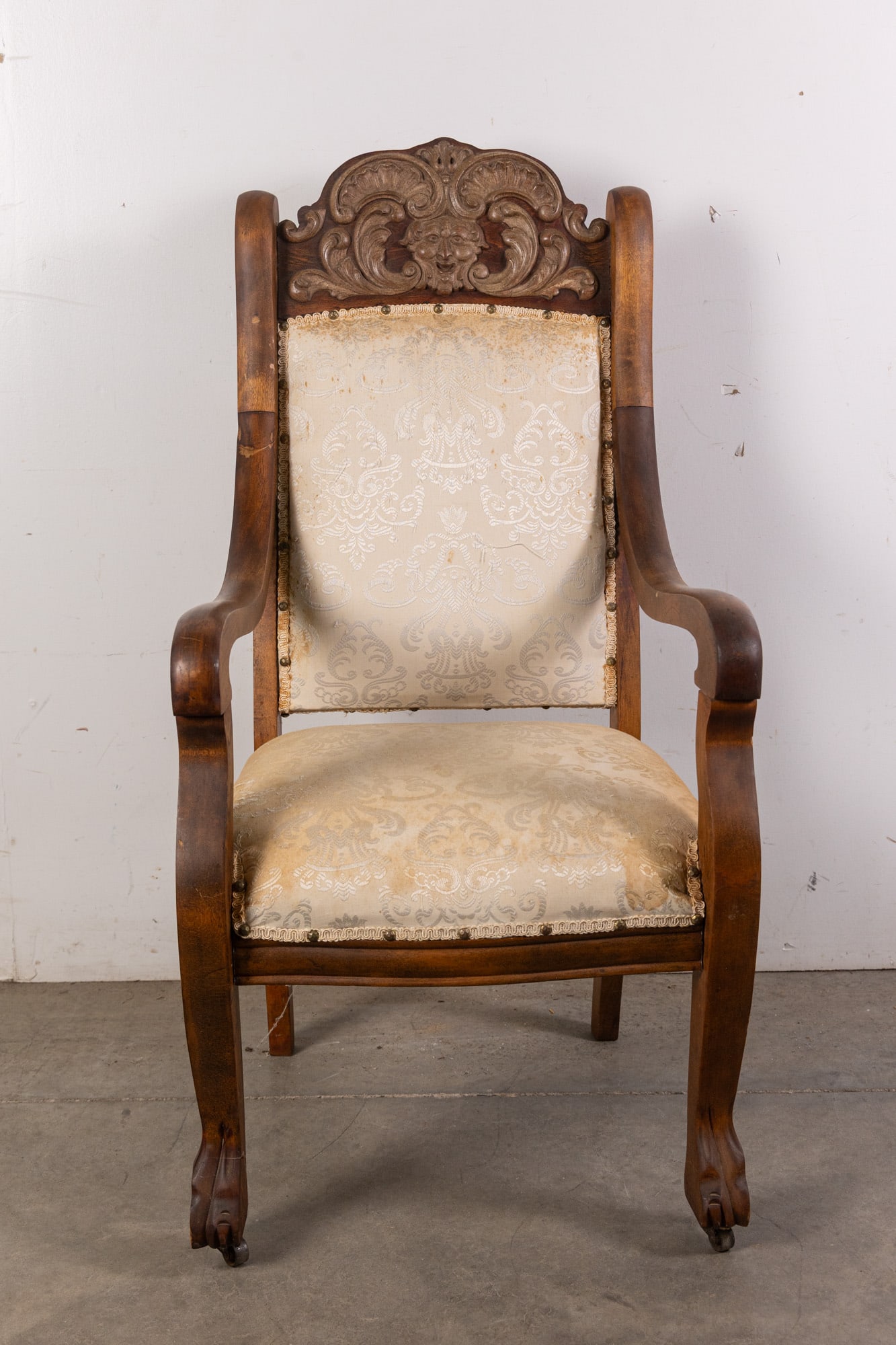 Antique Upholstered Chair with Gargoyle Face Cameo Decoration (1 of 6)