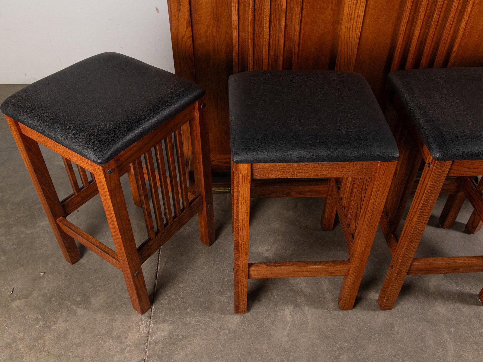 Vintage Oak Mission-Style Bar & Stool Set - 2