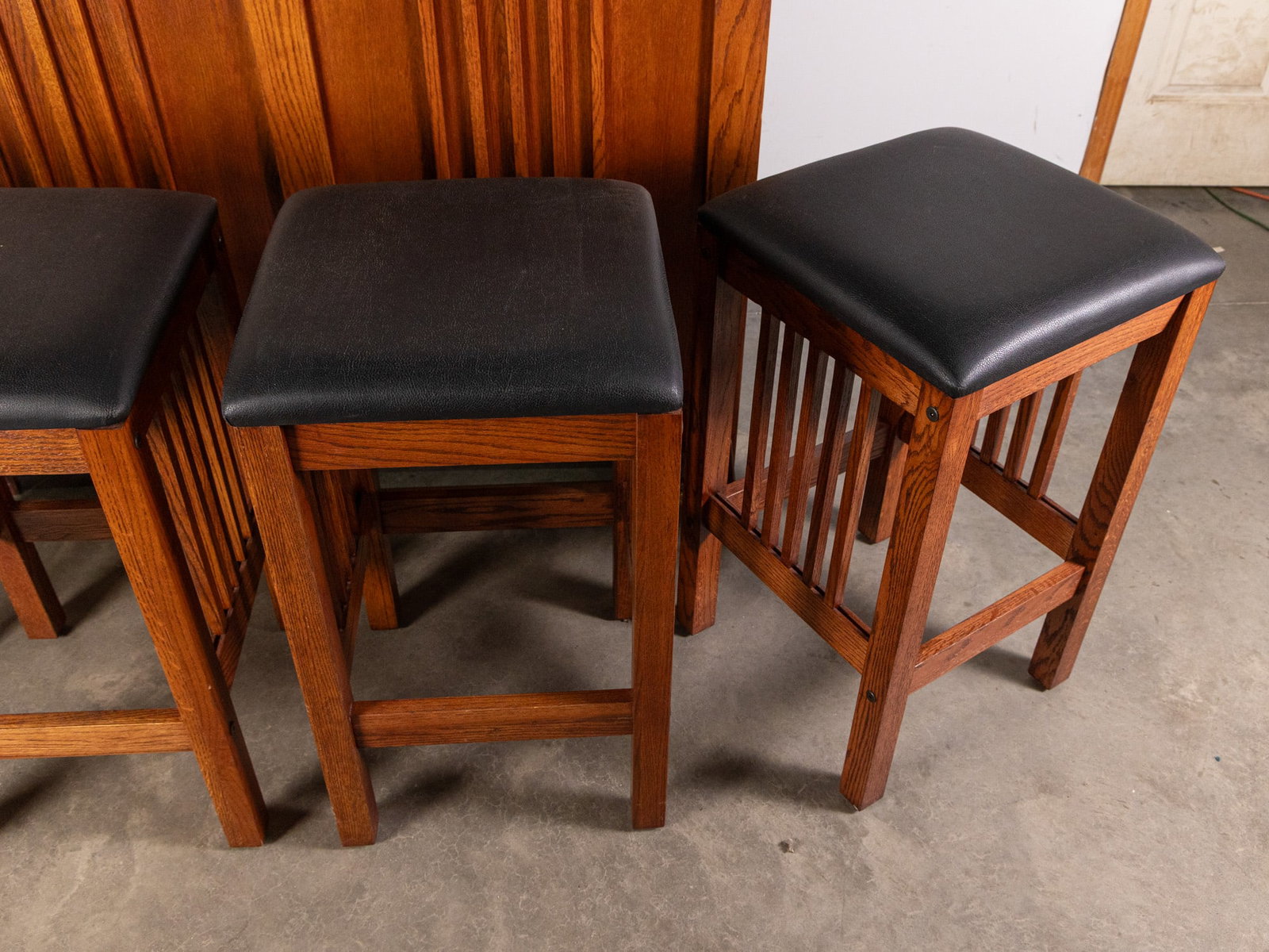Vintage Oak Mission-Style Bar & Stool Set - 3
