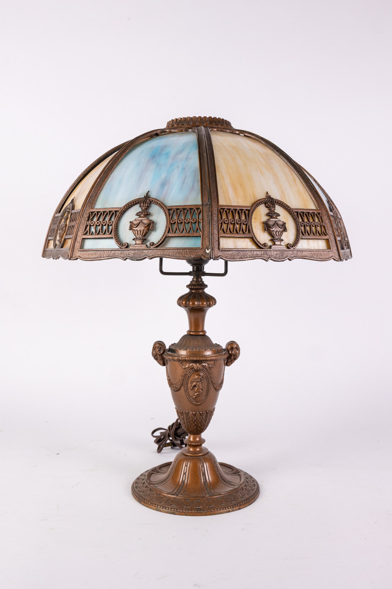 Antique Art Nouveau Slag Glass Lamp Table Lamp (1 of 8)