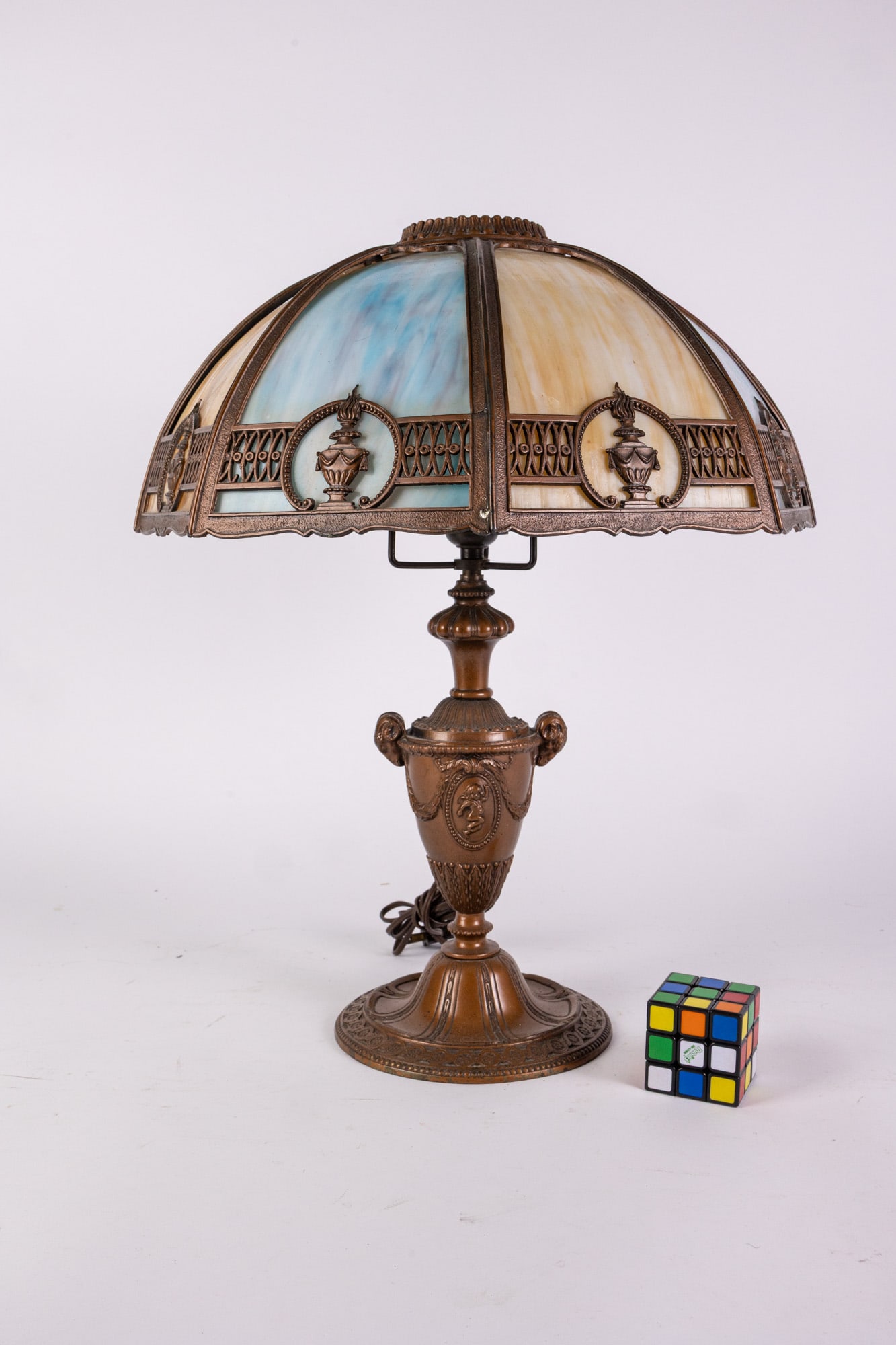 Antique Art Nouveau Slag Glass Lamp Table Lamp - 2