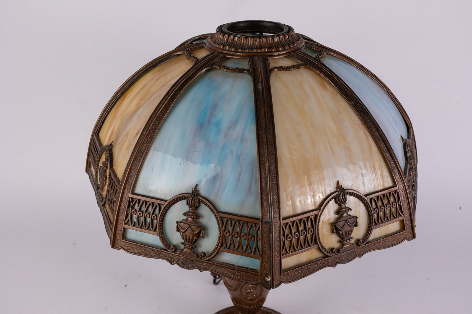 Antique Art Nouveau Slag Glass Lamp Table Lamp - 6